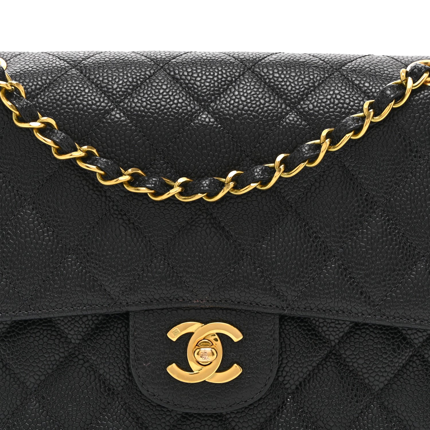 Caviar Quilted Medium Double Flap Black