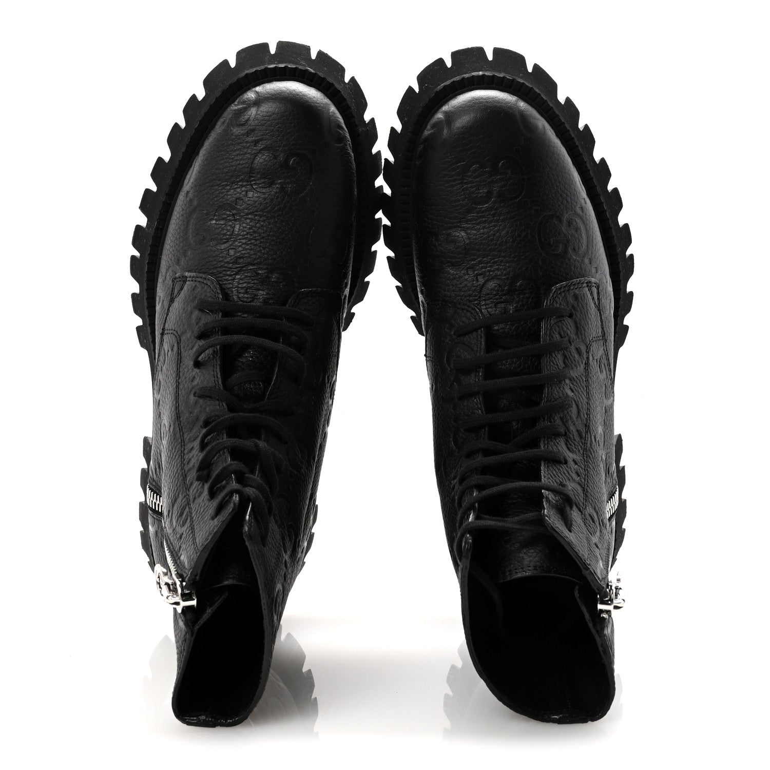 Calfskin Embossed Monogram Mens Lace Up Ankle Boots 7 Black
