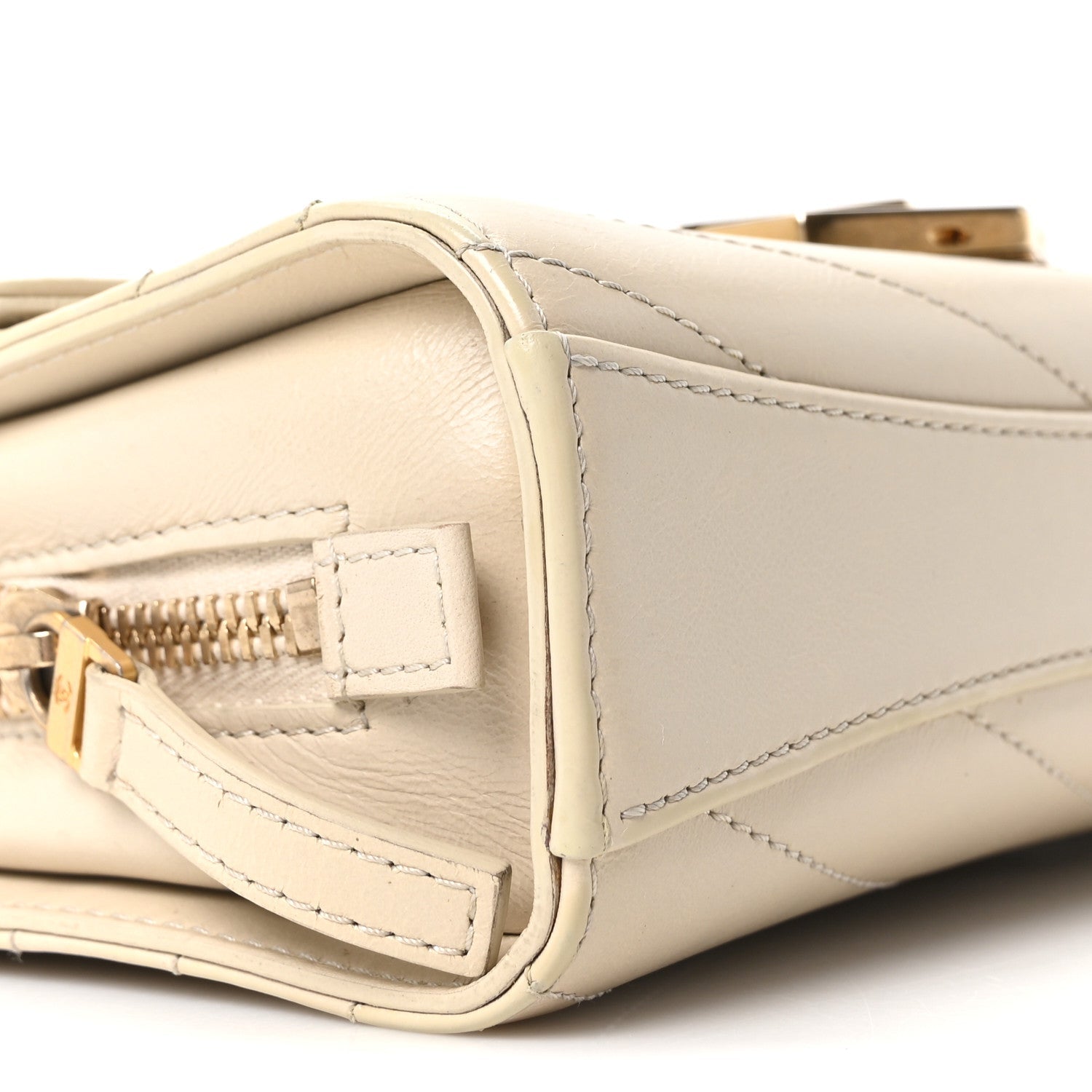 Calfskin Chevron Quilted Small Medal Flap White