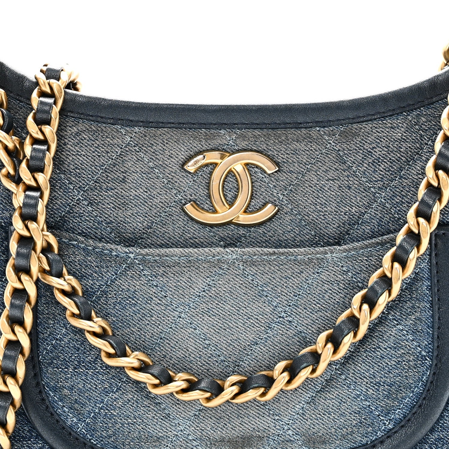Washed Denim Quilted Hobo Blue