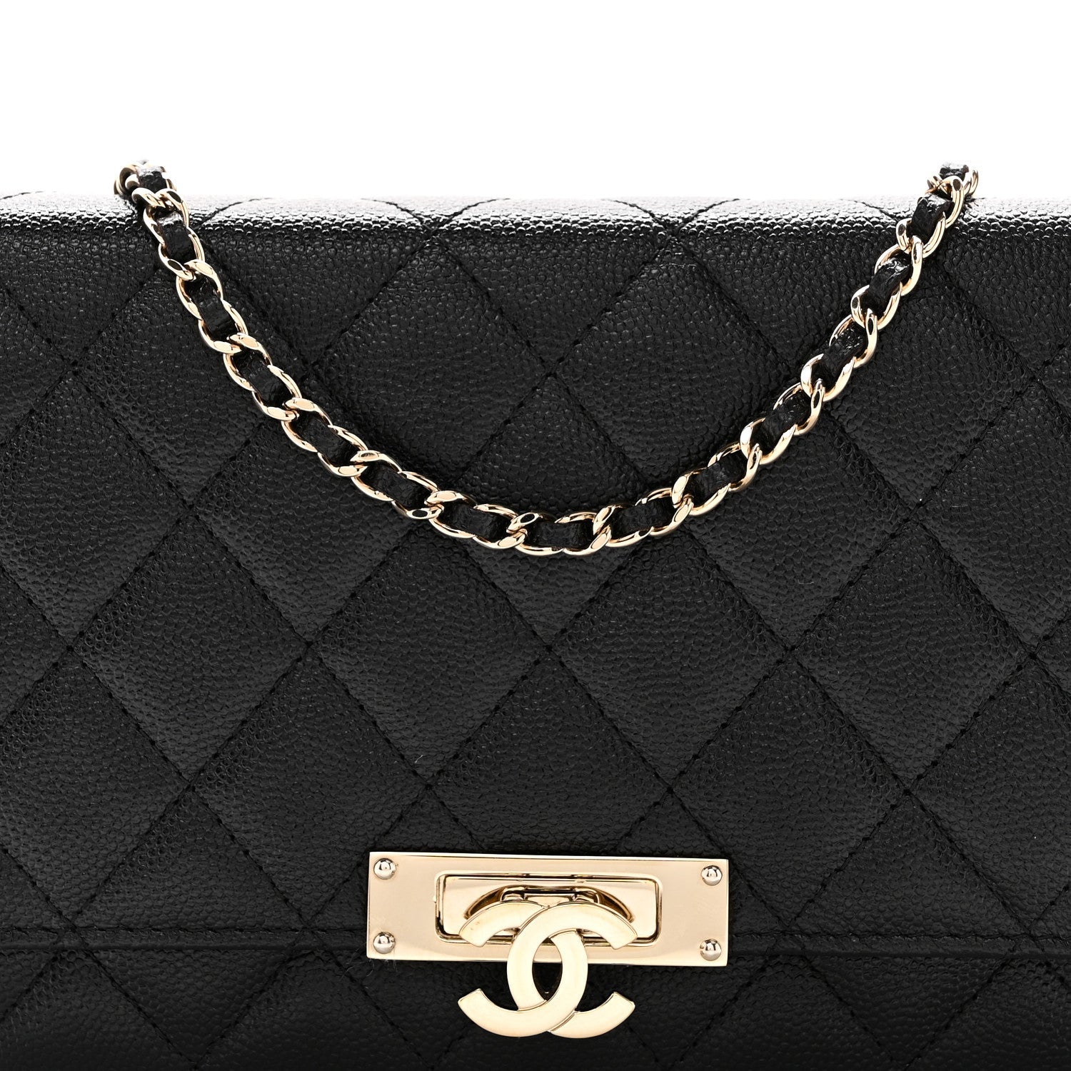 Caviar Quilted Golden Class Wallet On Chain WOC Black