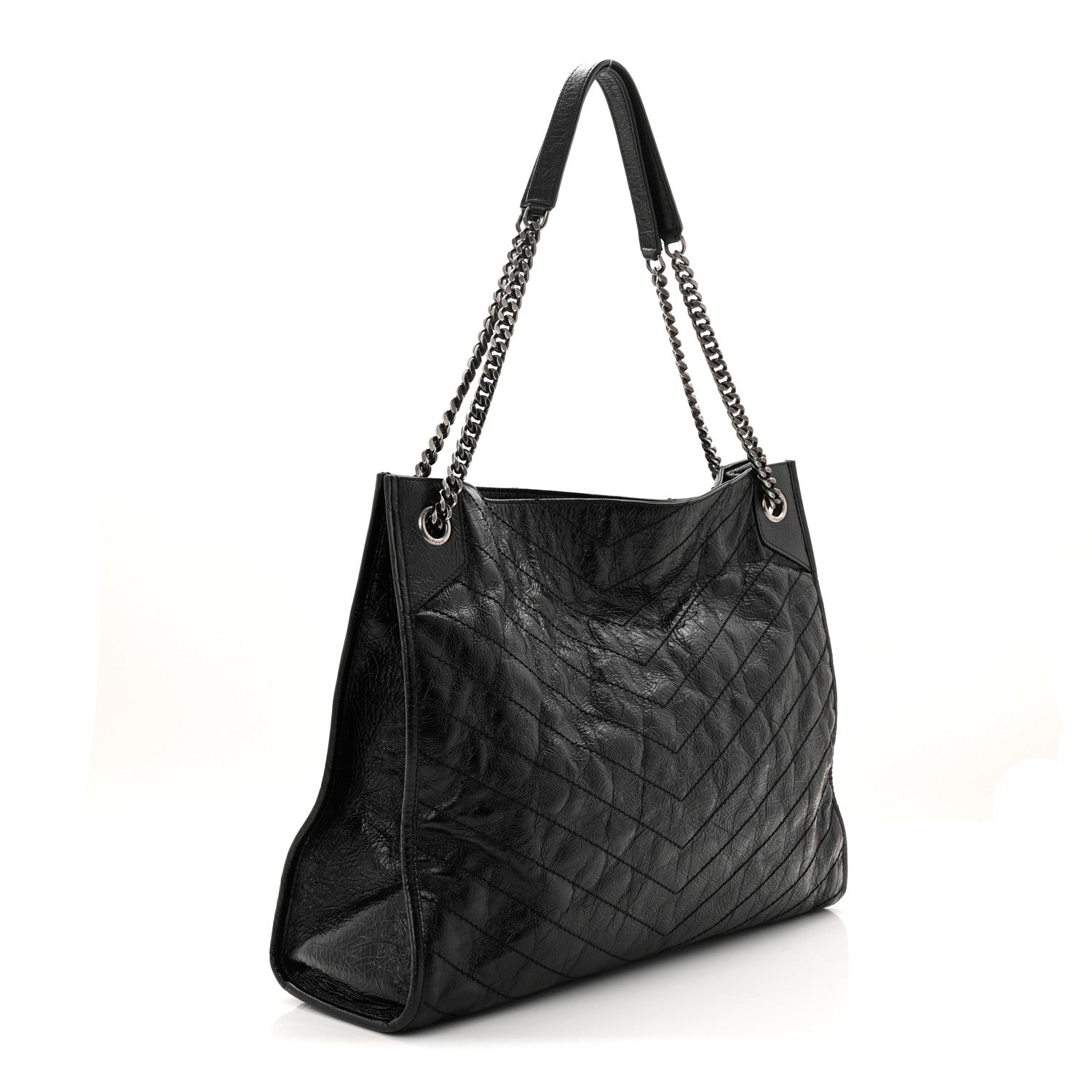 Crinkled Calfskin Matelasse Monogram Large Niki Shopper Tote  Black