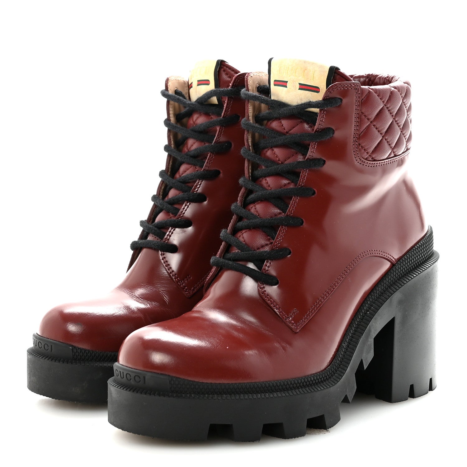 Magnum Calfskin Nappa Quilted Lace Up Ankle Boots 36 Garnet Red