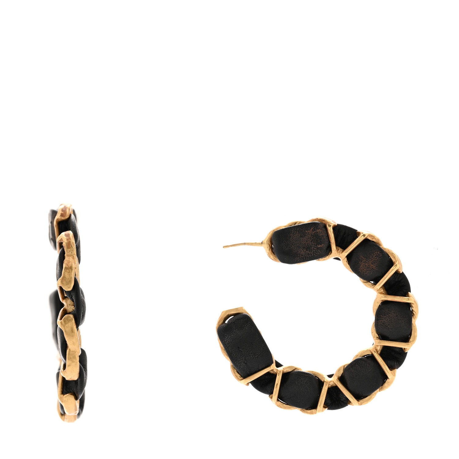 Lambskin CC Chain Hoop Earrings Gold Black