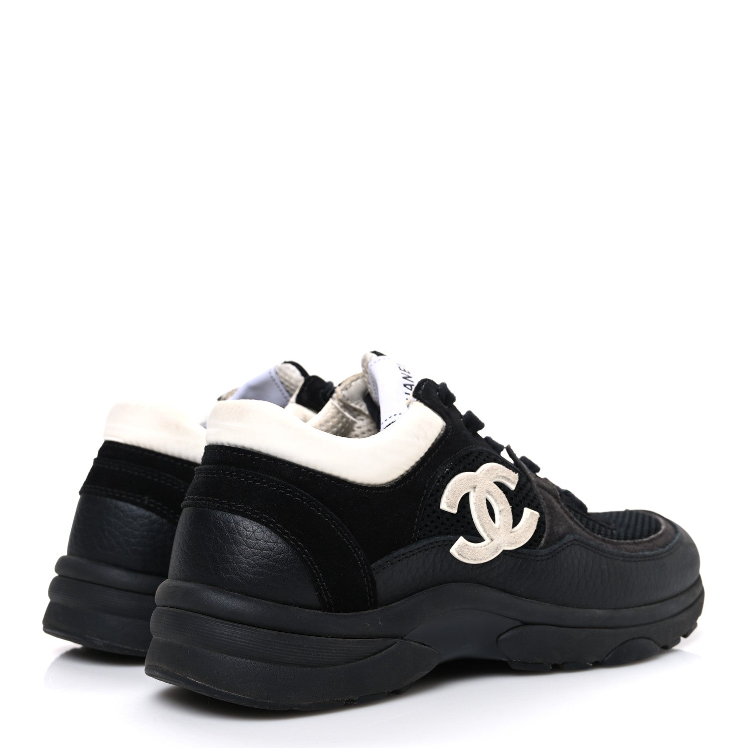 Mesh Suede Grained Calfskin Womens CC Sneakers 37.5 Black White