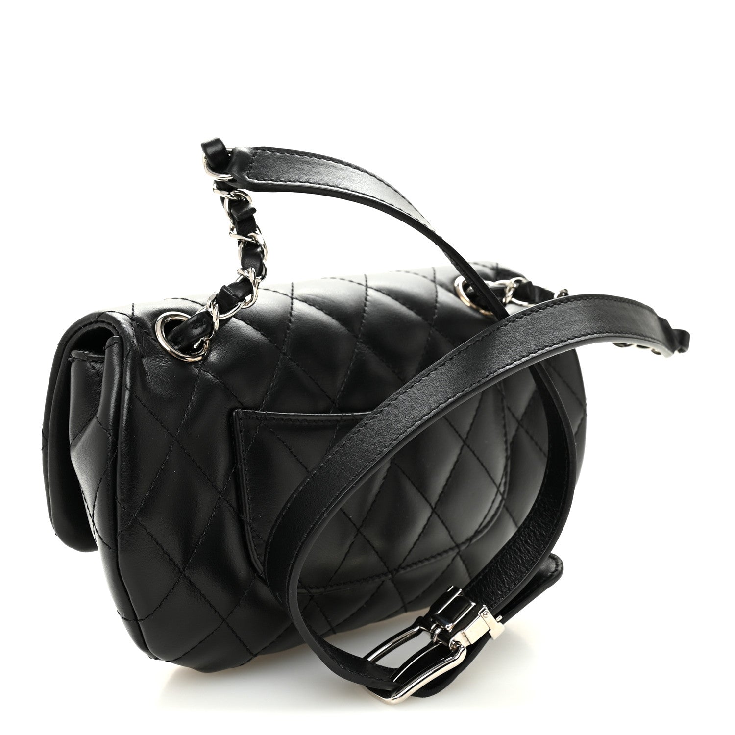 Calfskin Quilted CC Uniform Flap Belt Bag Black