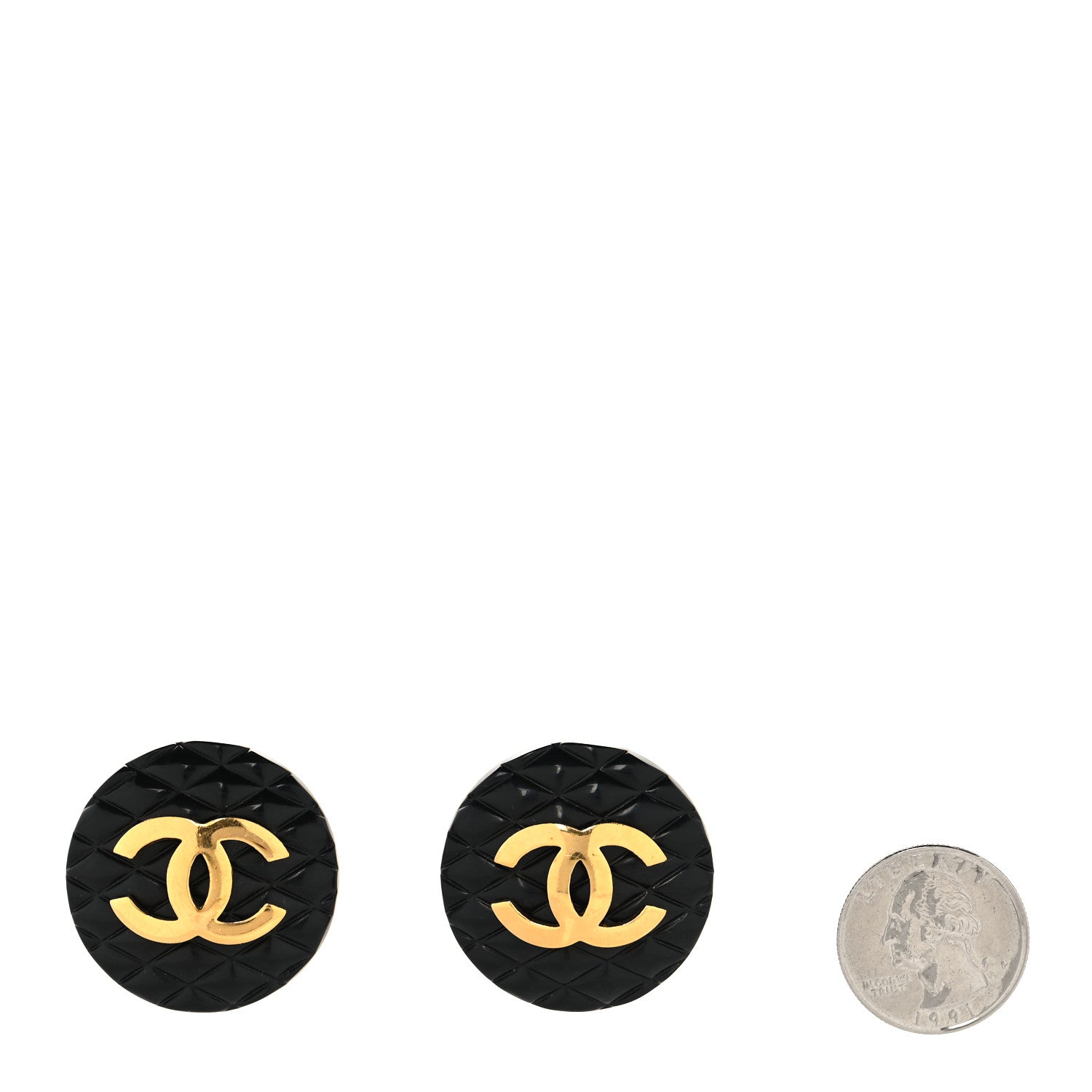 Enamel Quilted CC Clip On Earrings Black Gold