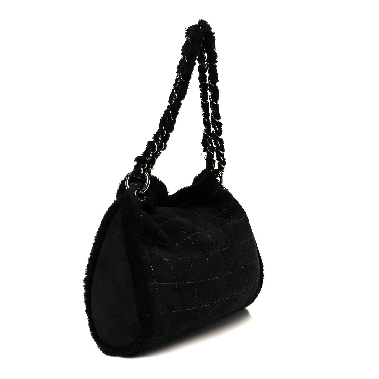 Shearling Suede Stitched CC Tote Black