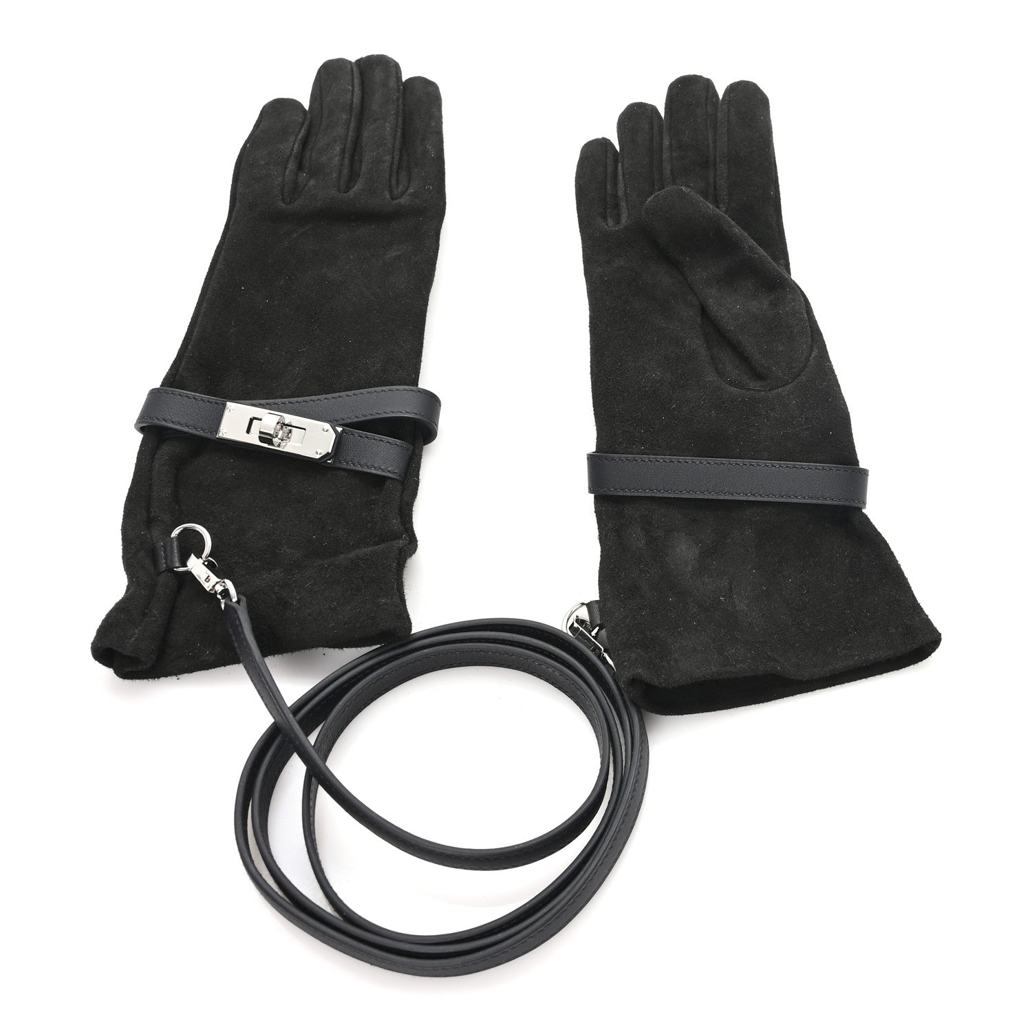 Suede Lambskin Swift Jade Kelly Lock Gloves Black