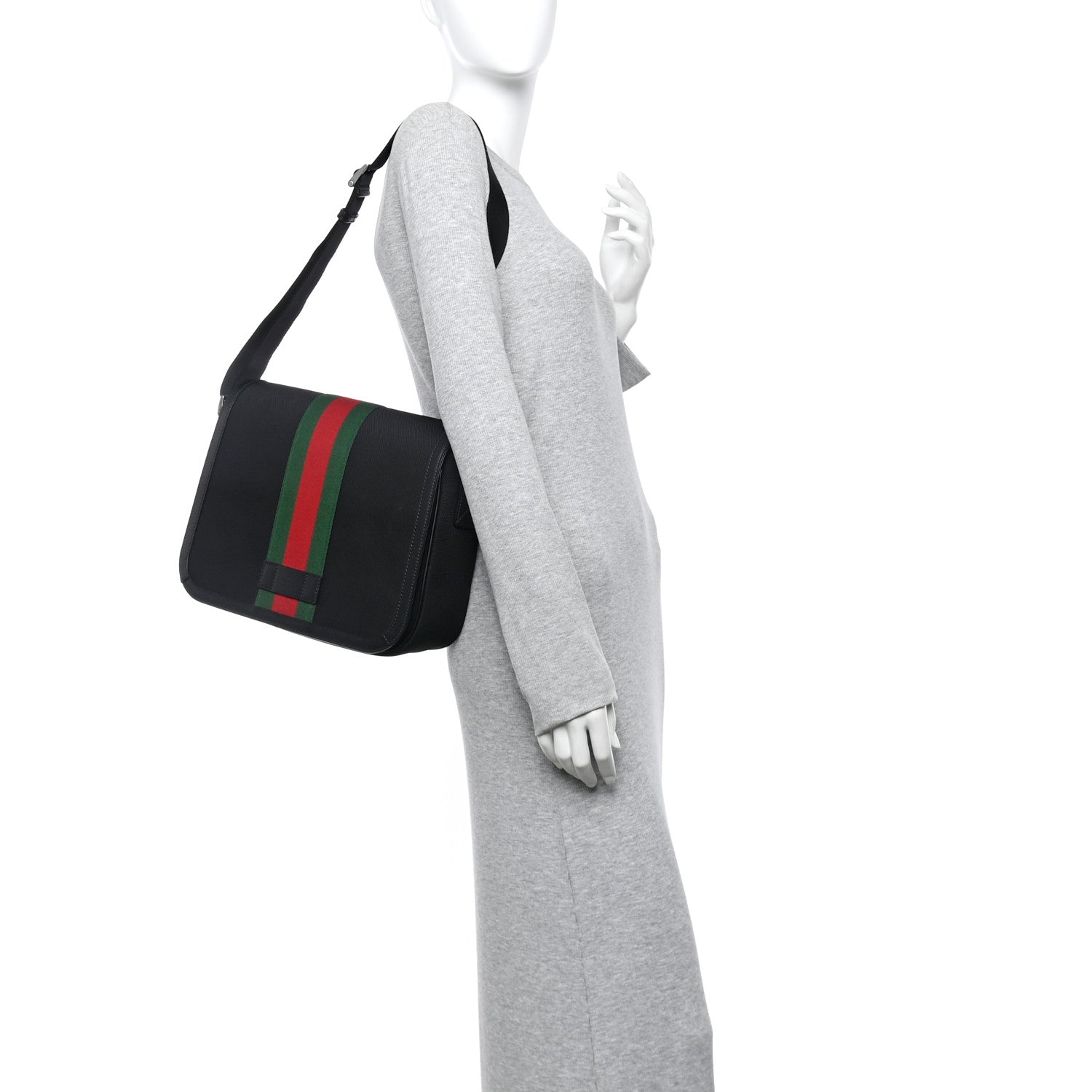 Techno Canvas Web Flap Messenger Bag Black