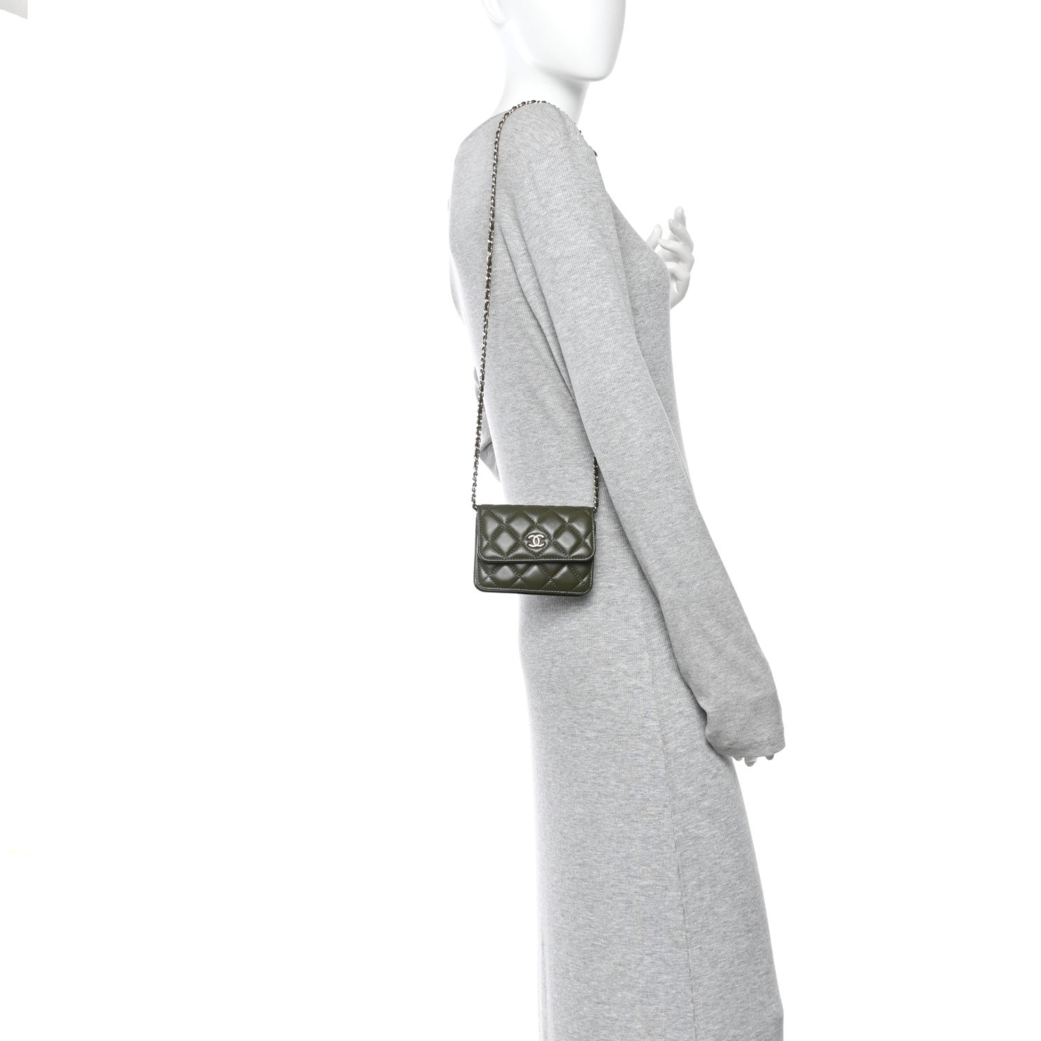 Lambskin Quilted Clutch With Chain Green