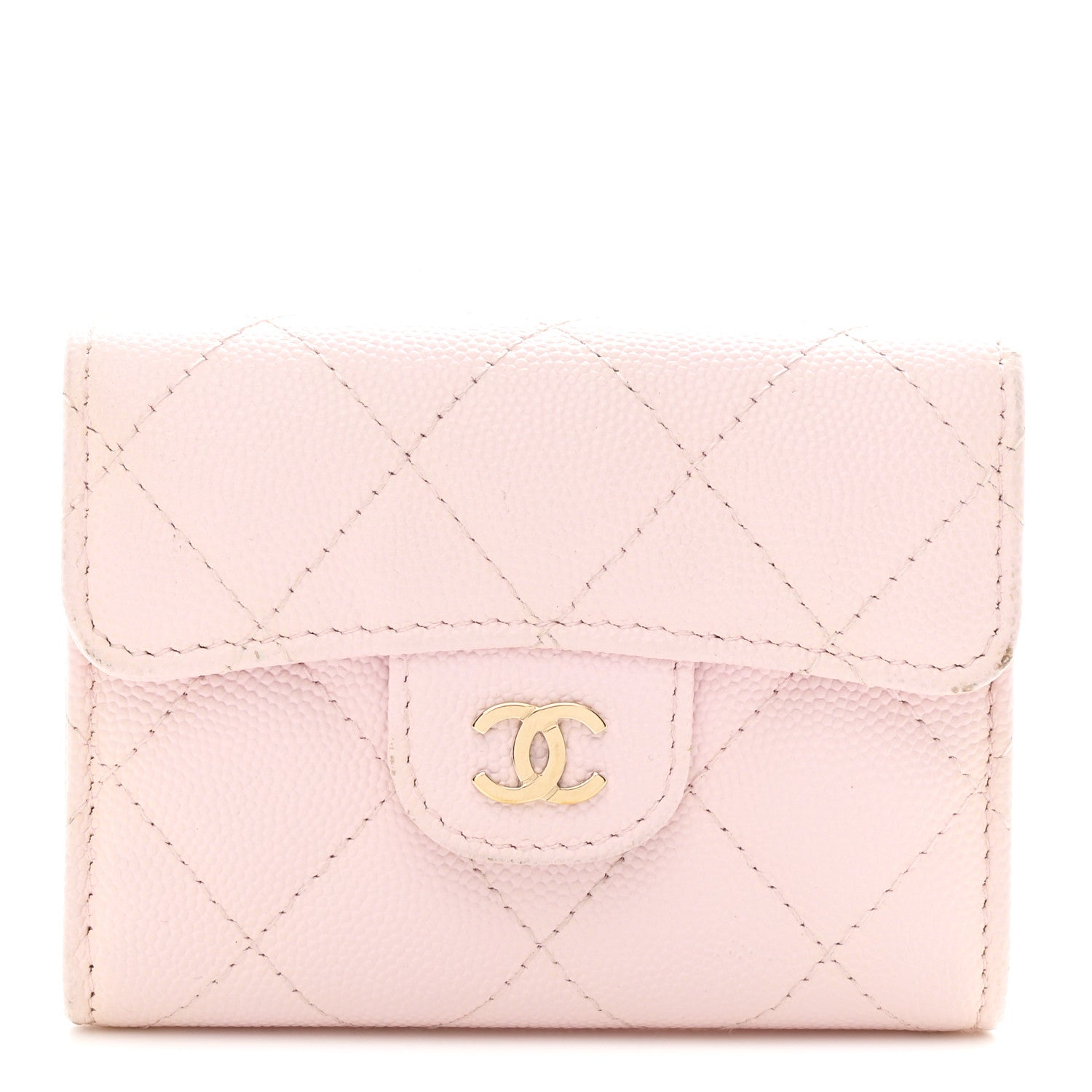 Caviar Quilted Flap Card Holder Wallet Light Pink