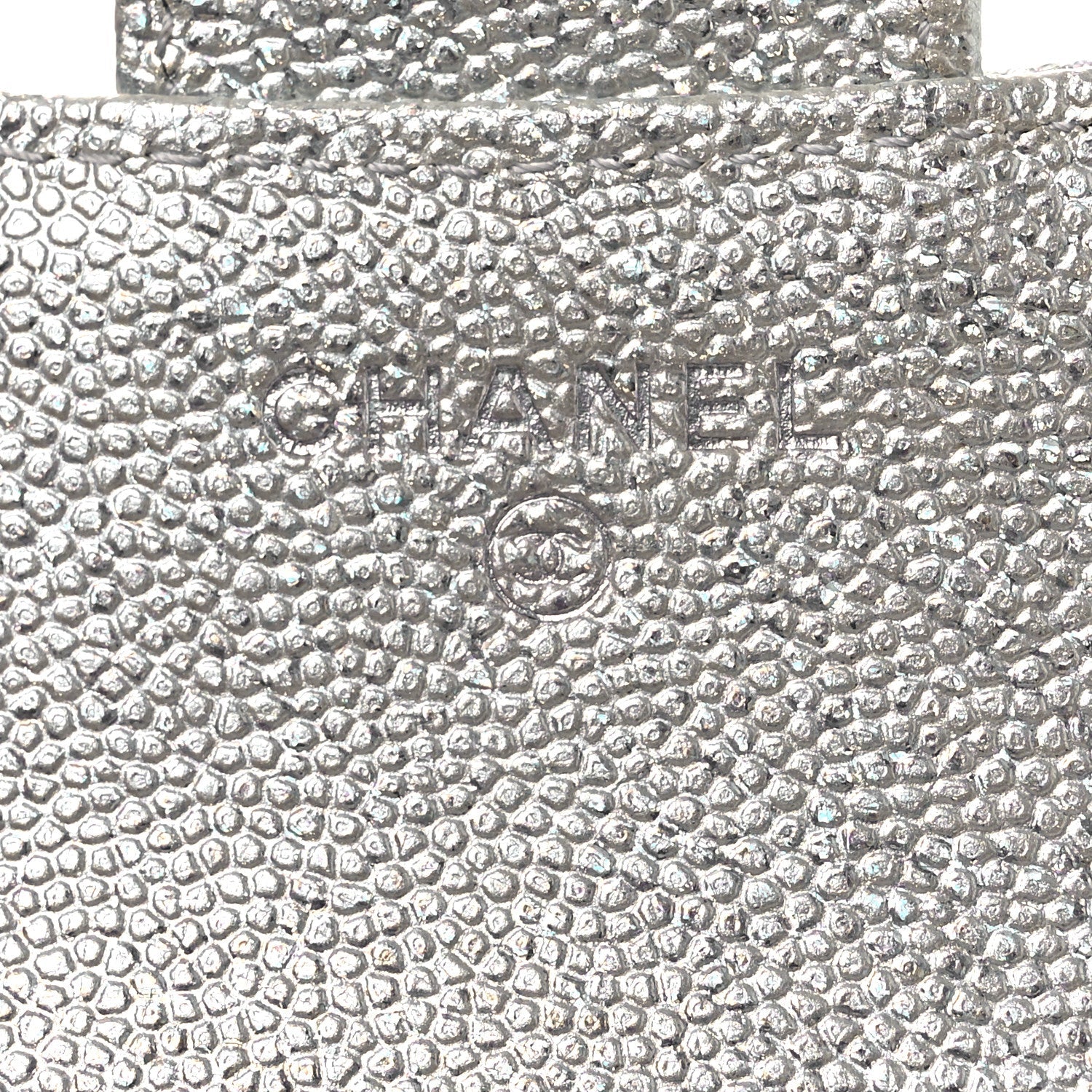 Metallic Caviar Quilted Compact Flap Wallet Silver