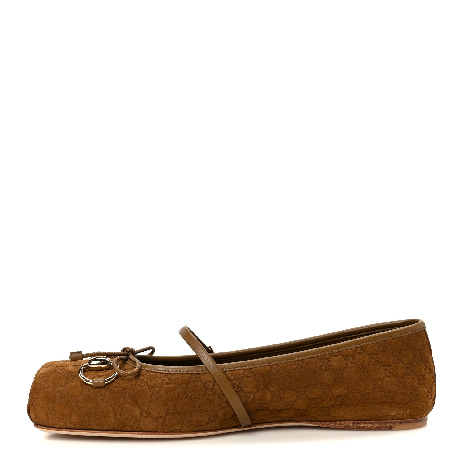 Kid Scamosciato Micro GG Monogram Horsebit Ballet Flats 37.5 Cuoio Dafne