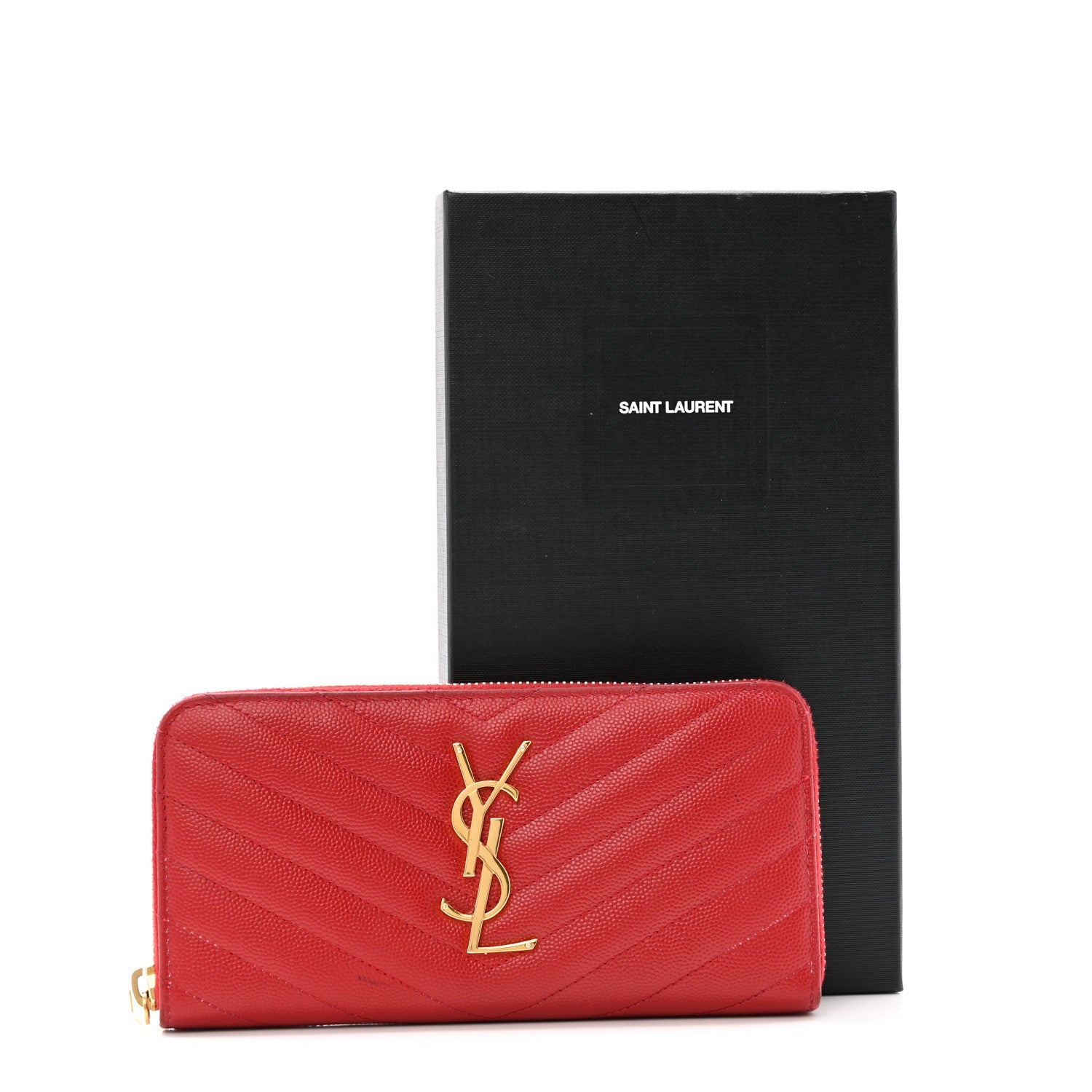 Grain De Poudre Matelasse Chevron Monogram Zip Around Wallet Red
