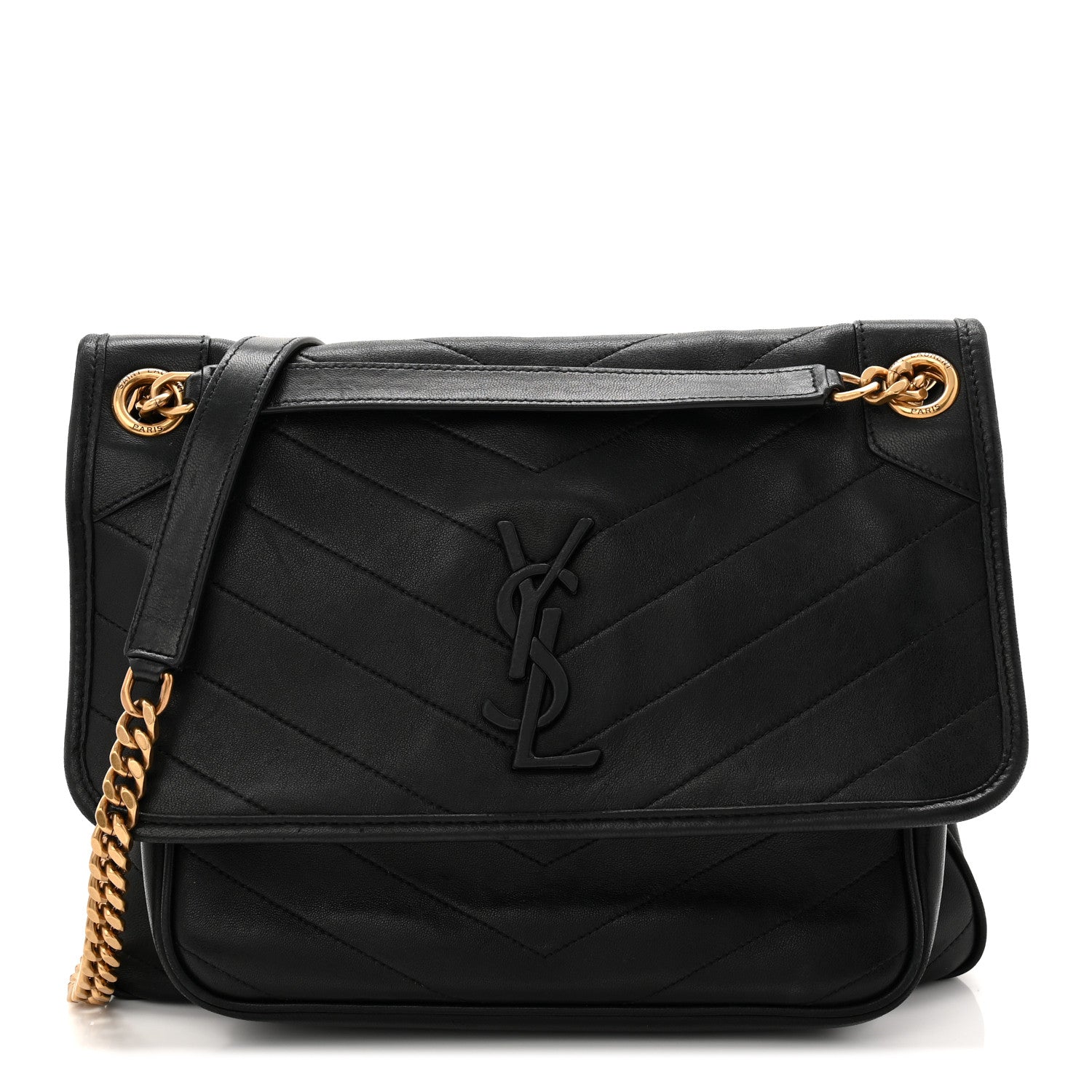 Lambskin Matelasse Monogram Medium Niki Chain Satchel Black