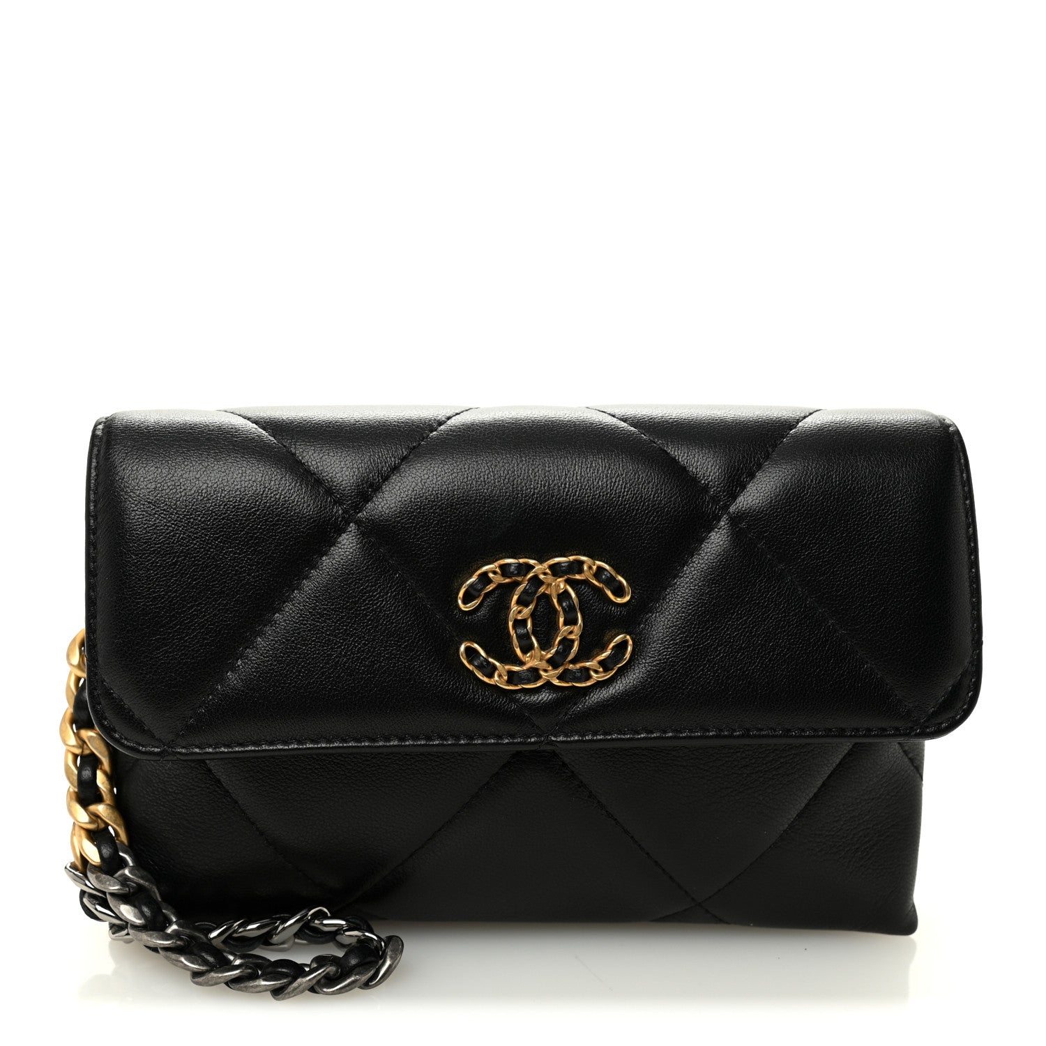 Lambskin Quilted Chanel 19 Flap Clutch Black