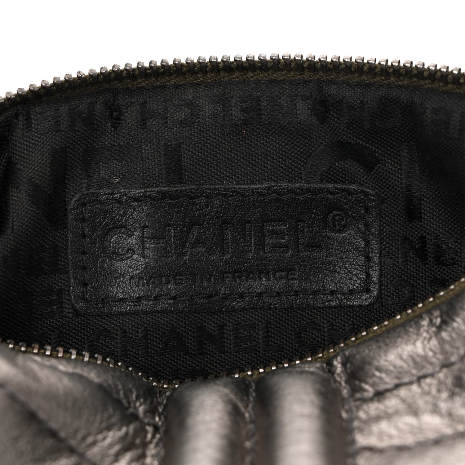 Metallic Lambskin Horizontal Quilt Pochette Dark Grey