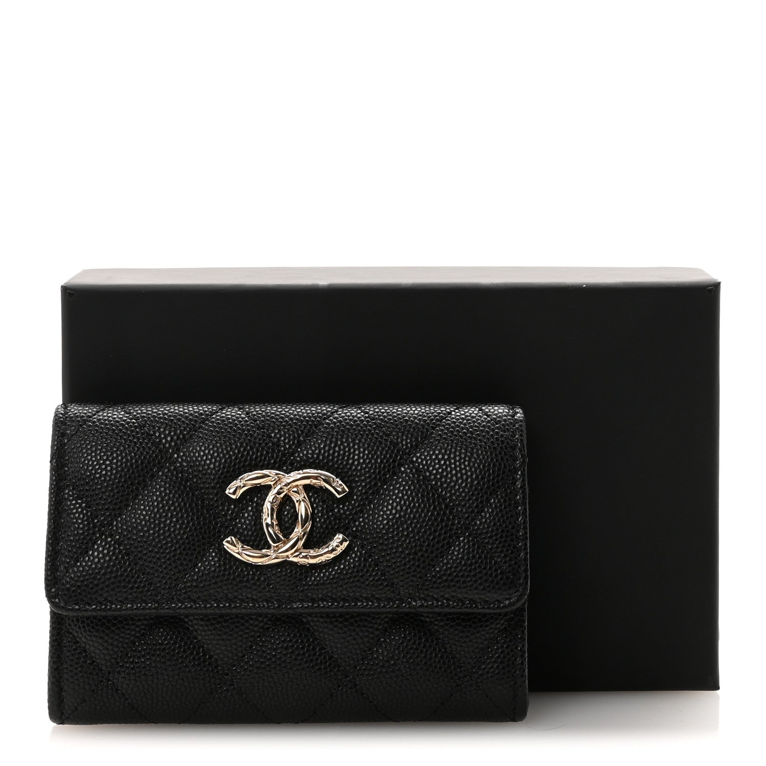 Caviar Quilted CC Flap Card Holder Black