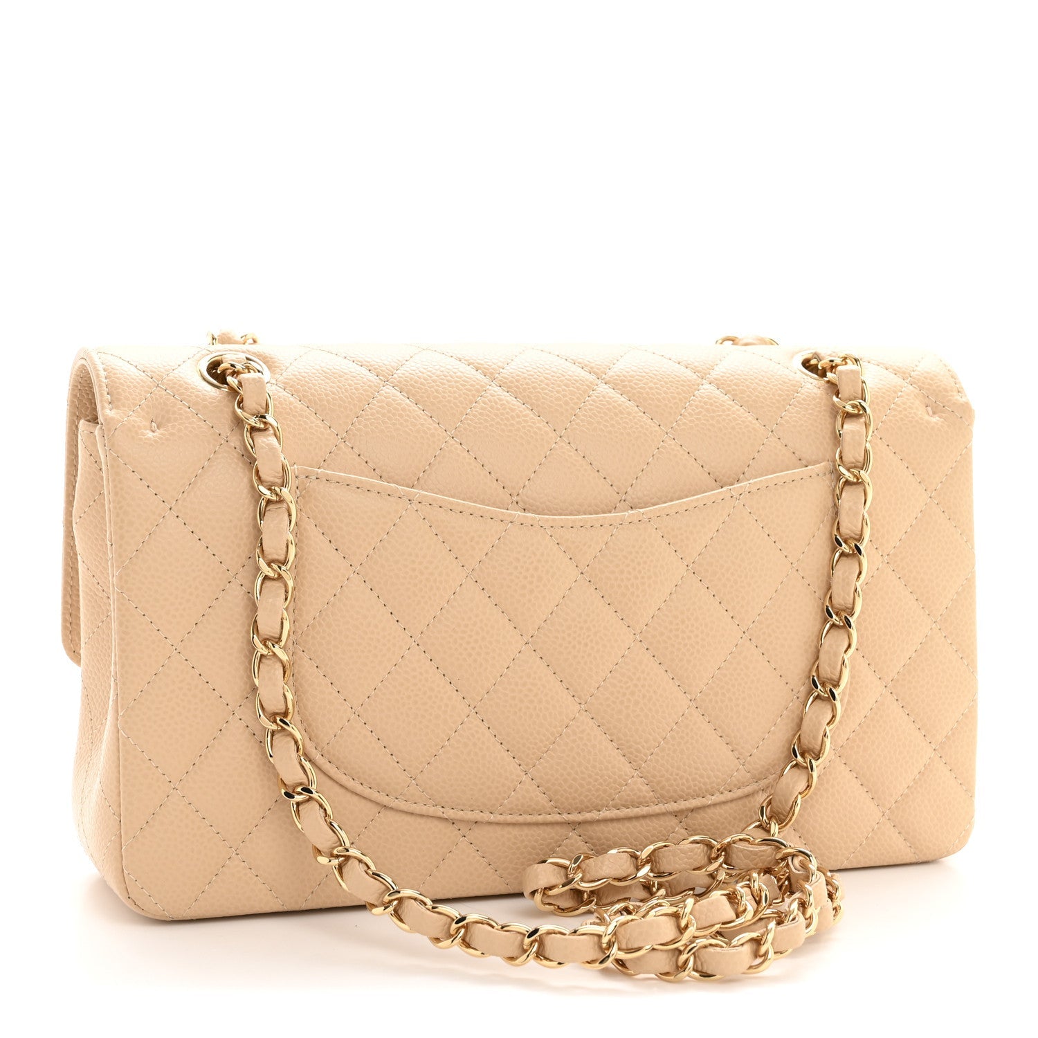 Caviar Quilted Medium Double Flap Beige