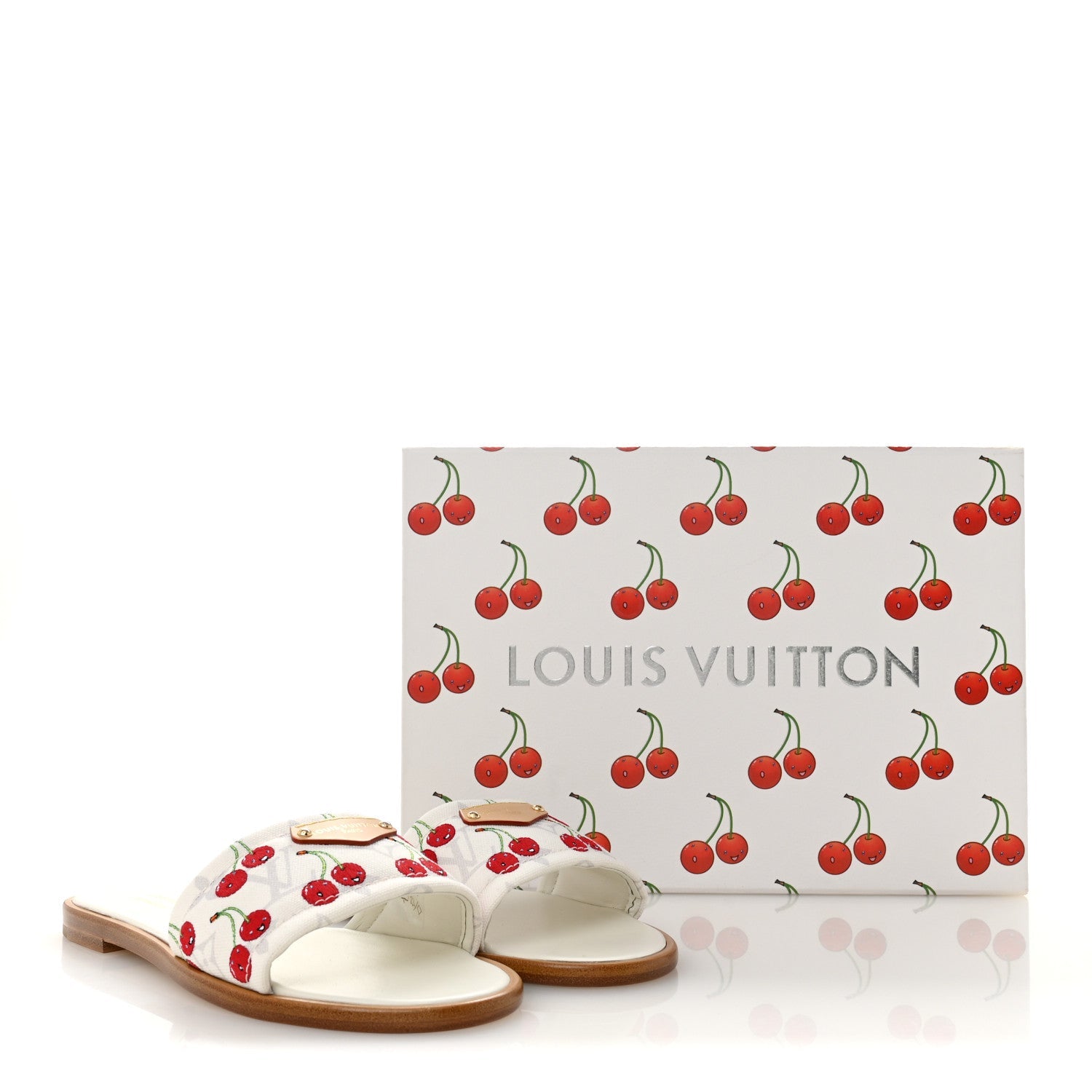 LV x TM Raffia Monogram Cerises Lily Flat Mule 36.5 White