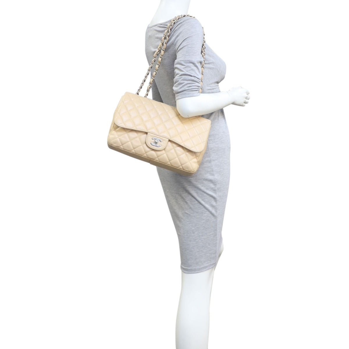 Chanel Classic Single Flap Jumbo | Beige Silver Hardware