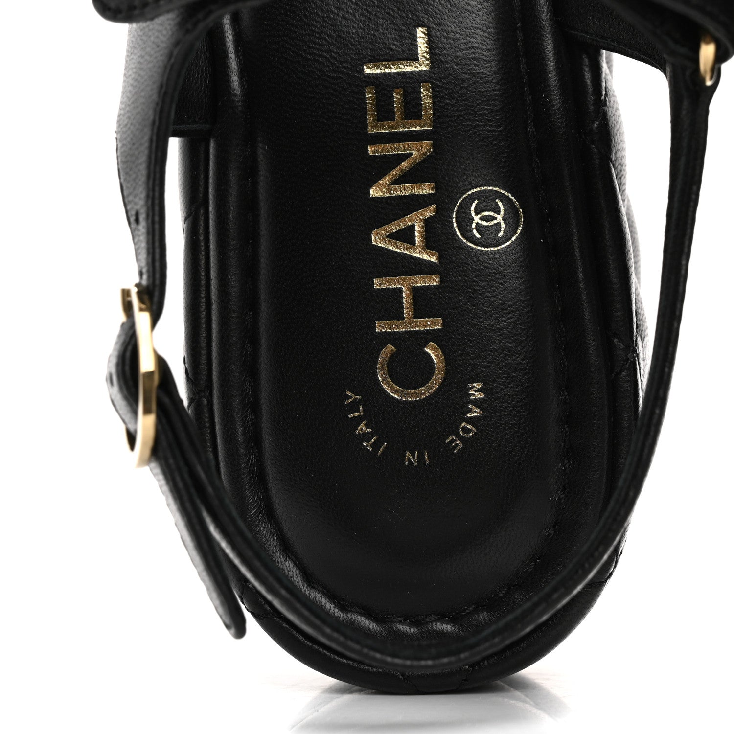 Lambskin Quilted Chain CC Platform Sandals 37.5 Black