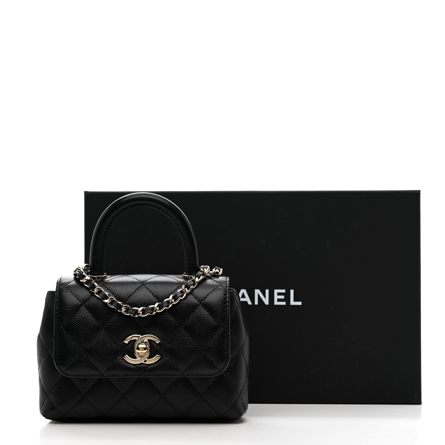 Caviar Quilted Coco Handle Clutch With Chain Black