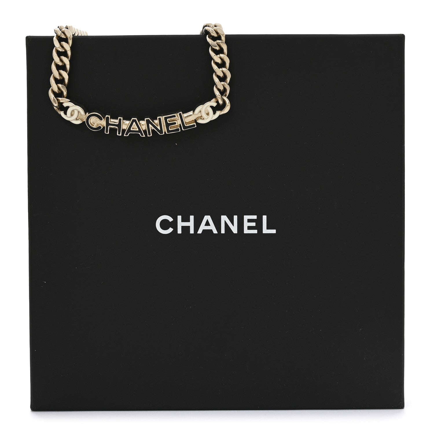 Enamel Metal Logo Choker Necklace Gold Black White