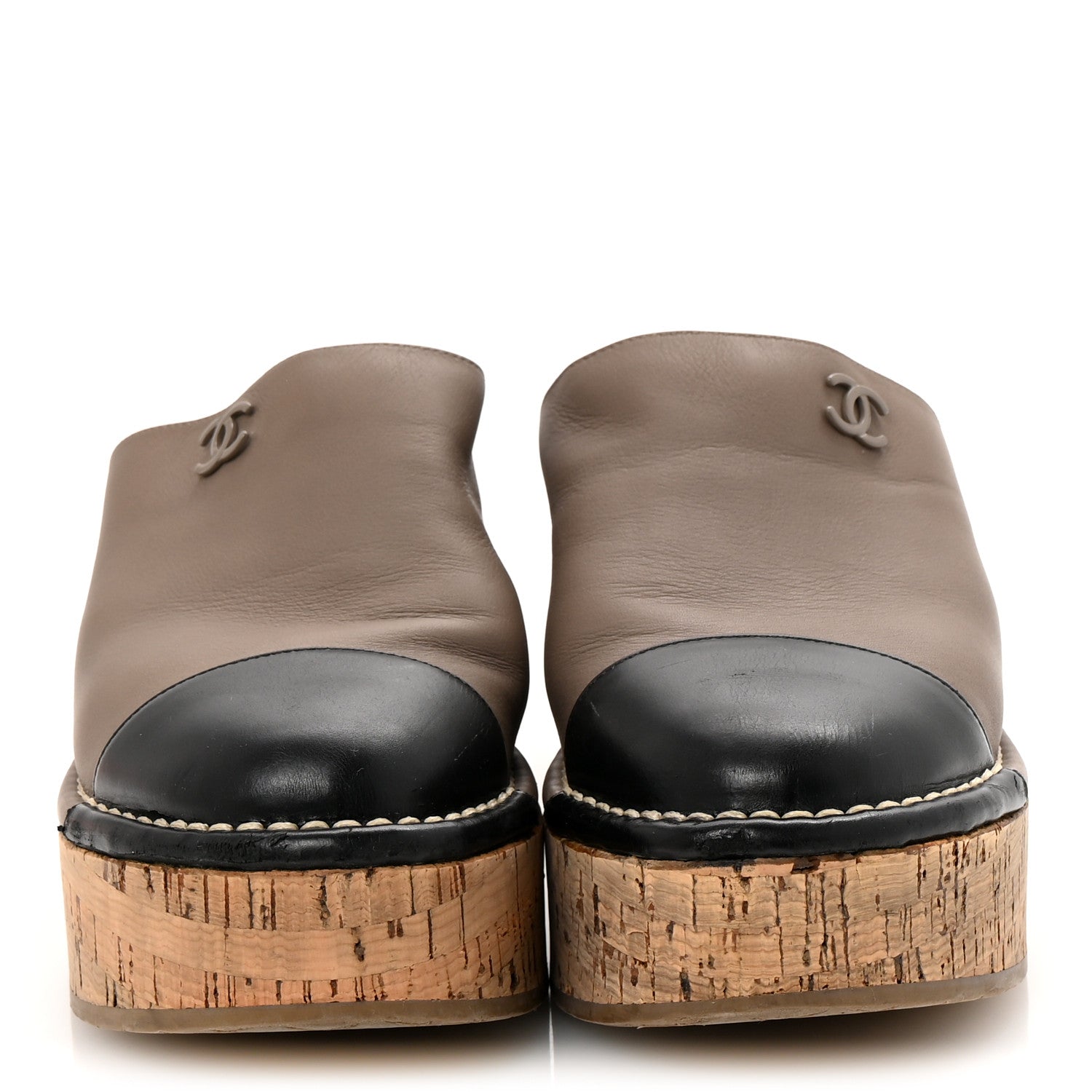 Calfskin Cork Cap Toe CC Clogs 38.5 Taupe Black