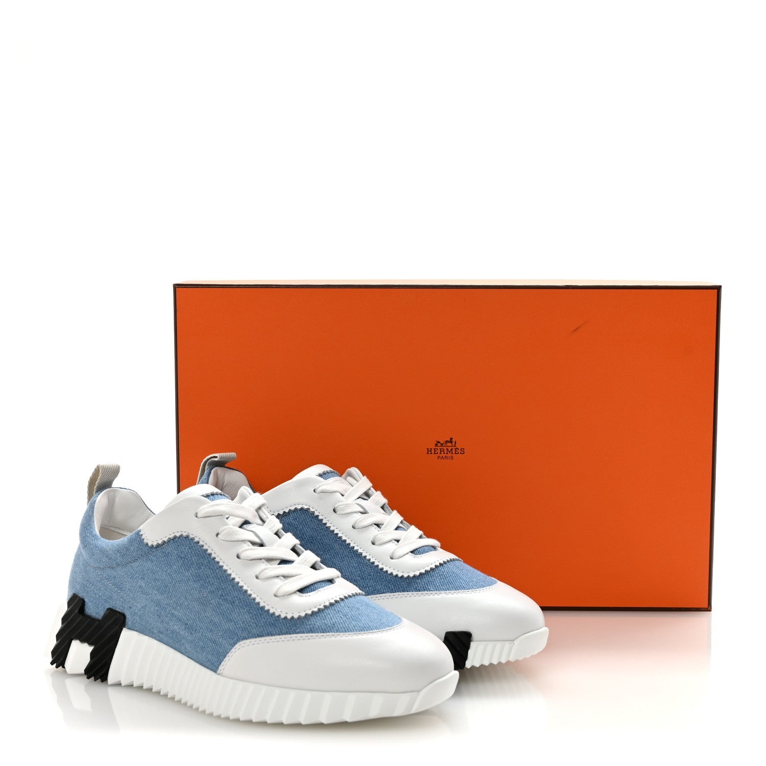 Denim Calfskin Bouncing Sneakers 37.5 Bleu Clair White