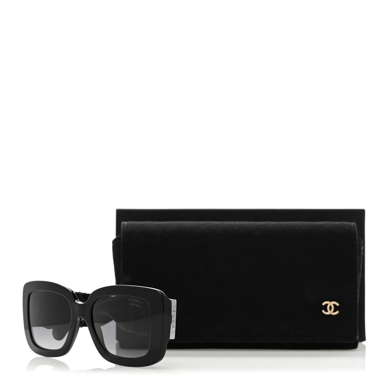 Acetate Calfskin Polarized Square Sunglasses 5473-Q Black