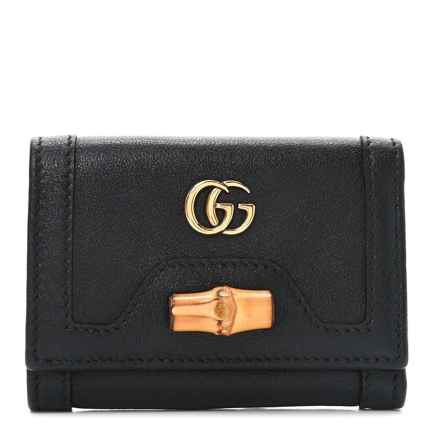 Wonka Grain Calfskin Diana Tri-Fold Wallet Black