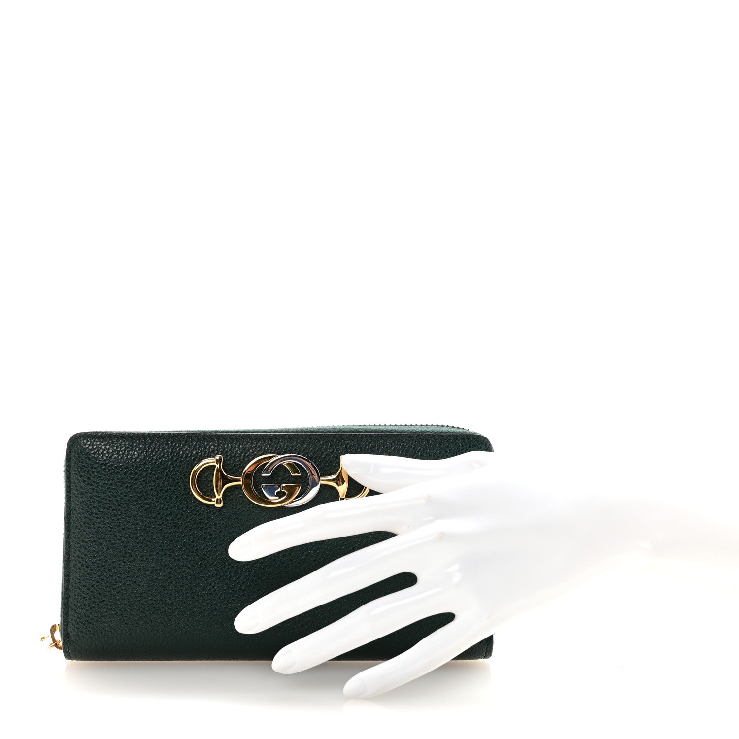 Grainy Calfskin Zumi Zip Around Wallet Vintage Green