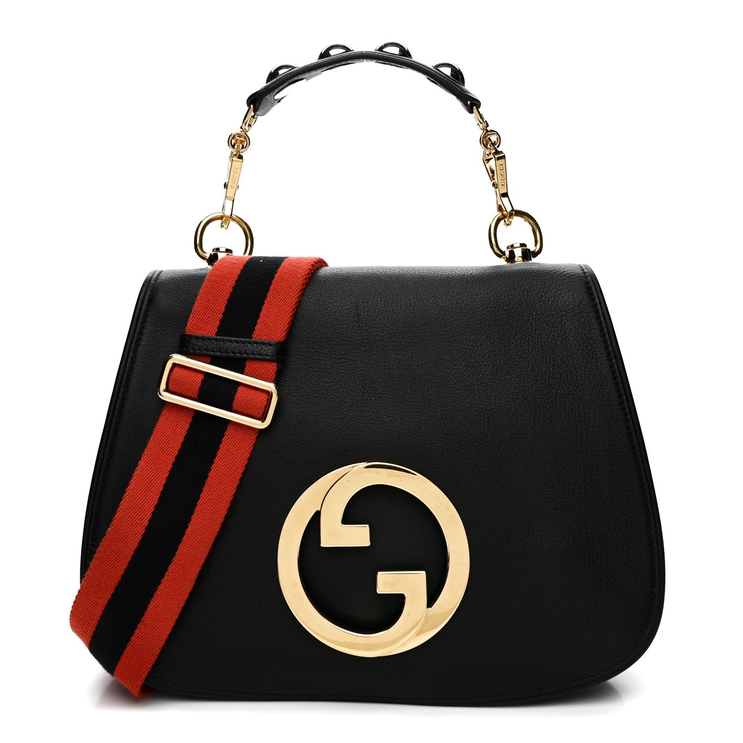 Roxy Calfskin Web Medium Studded Blondie Shoulder Flap Bag Black