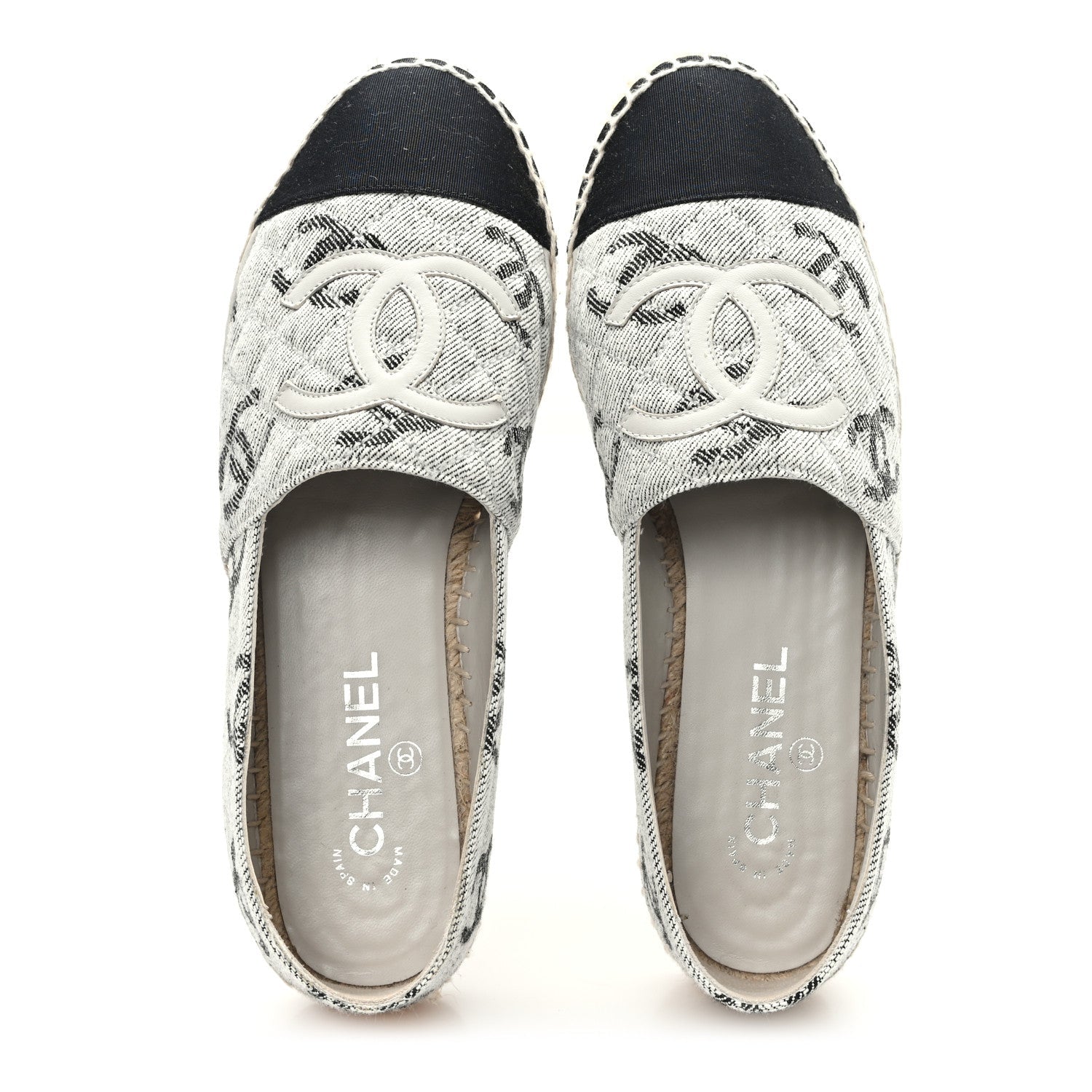 Cotton Jacquard Grosgrain CC Print Espadrilles 40 Grey Black