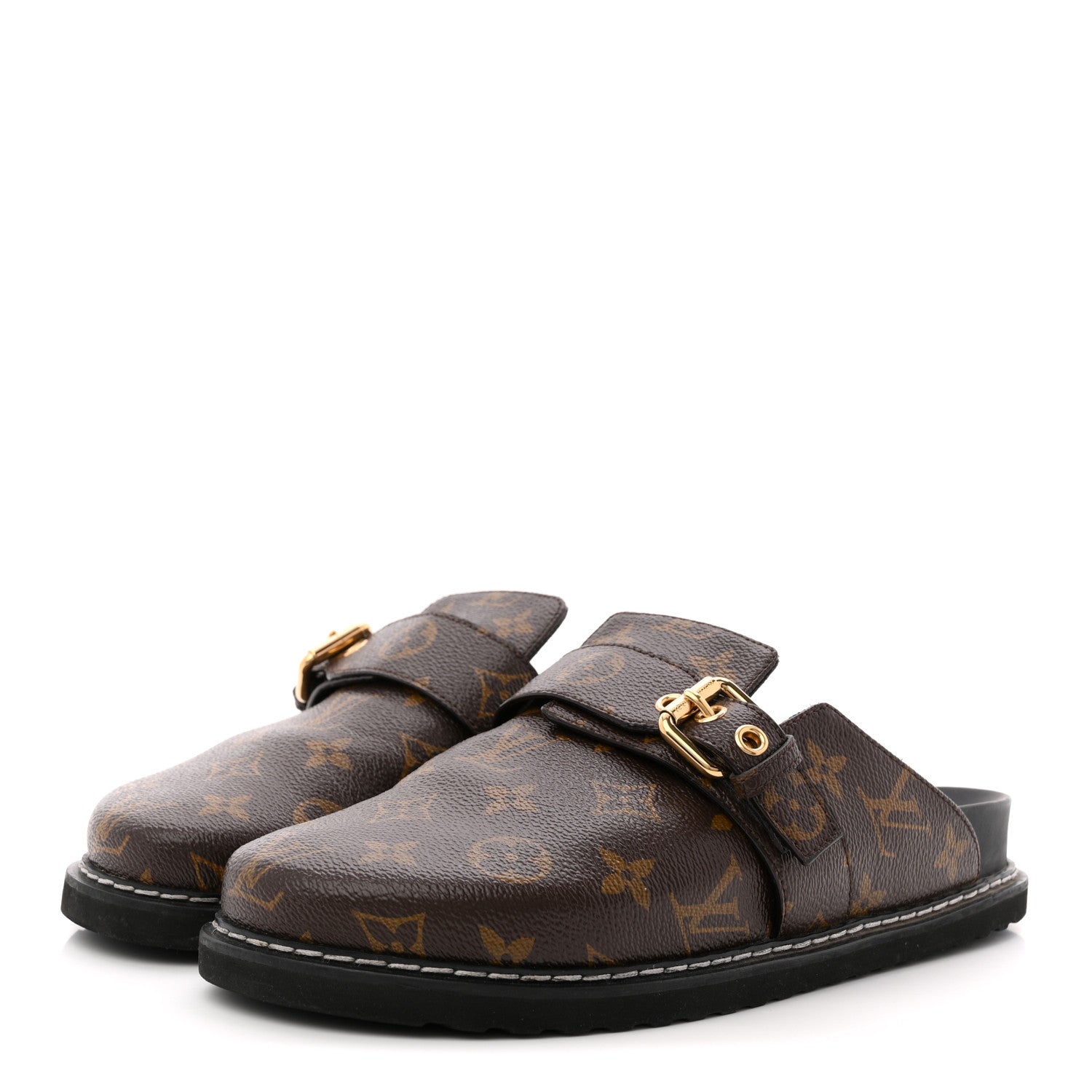 Patent Monogram Womens Cosy Flat Comfort Clog Mules 38 Brown