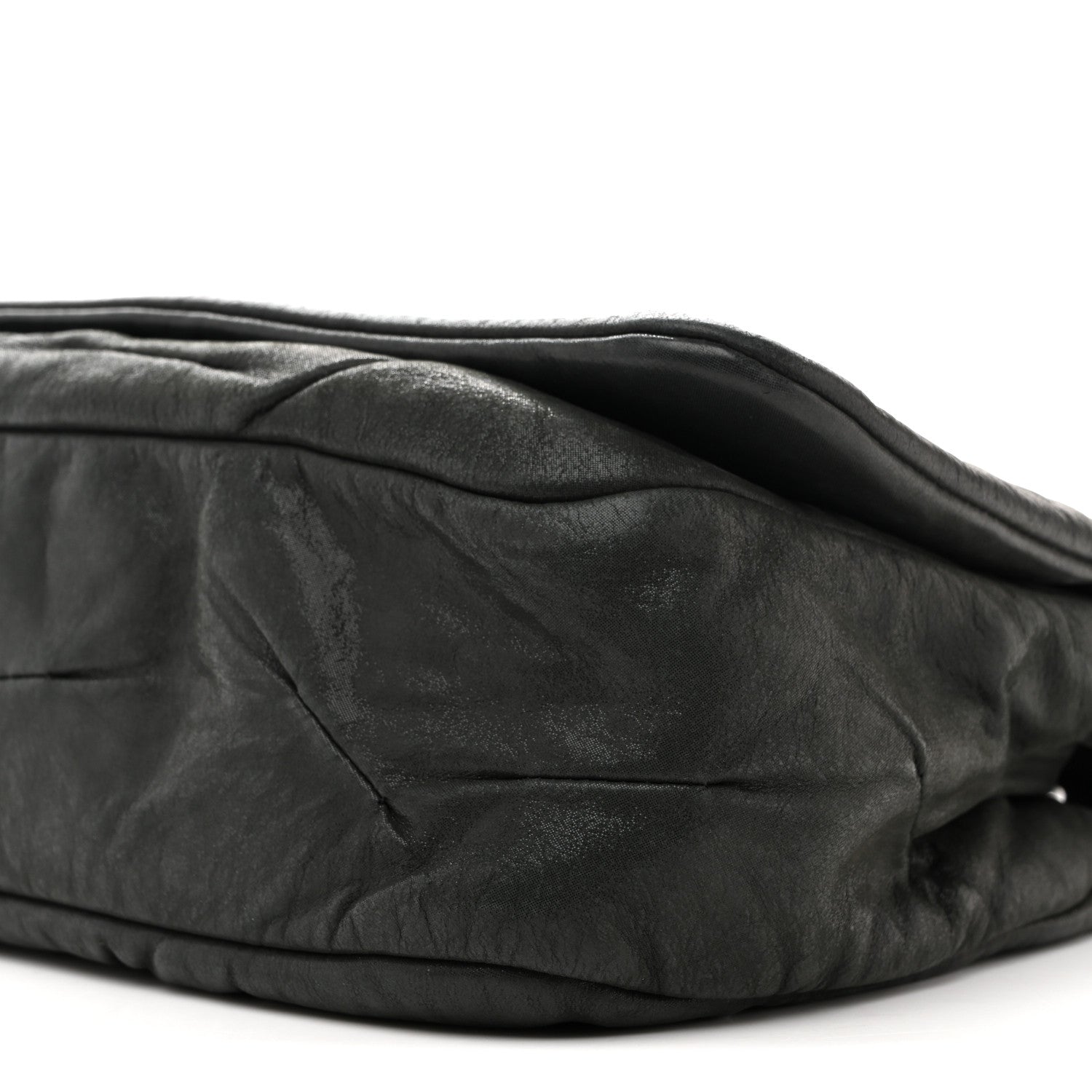 Iridescent Calfskin Glint Accordion Flap Black