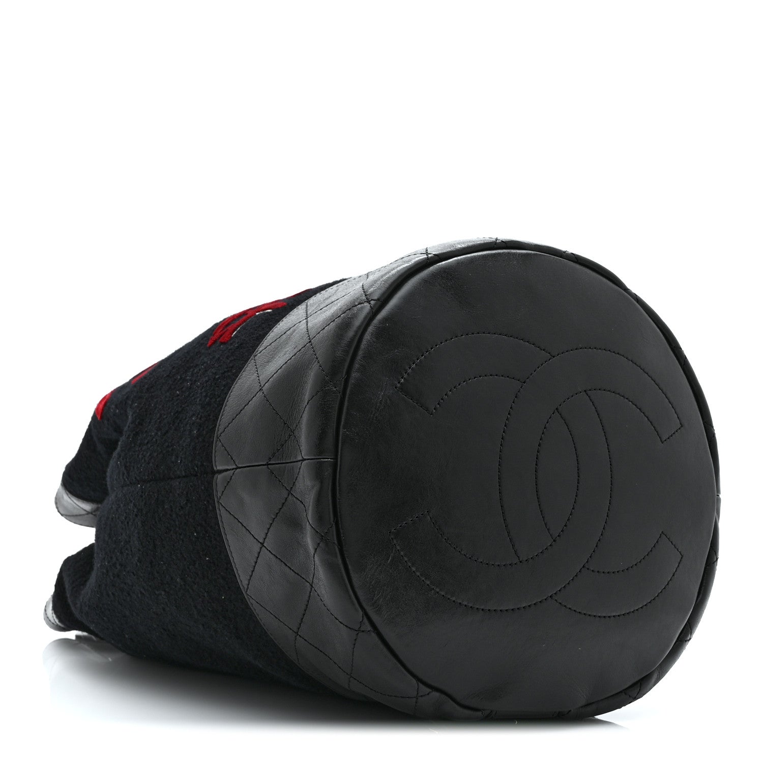Wool Calfskin Embroidered Paris Hamburg Drawstring Backpack Black