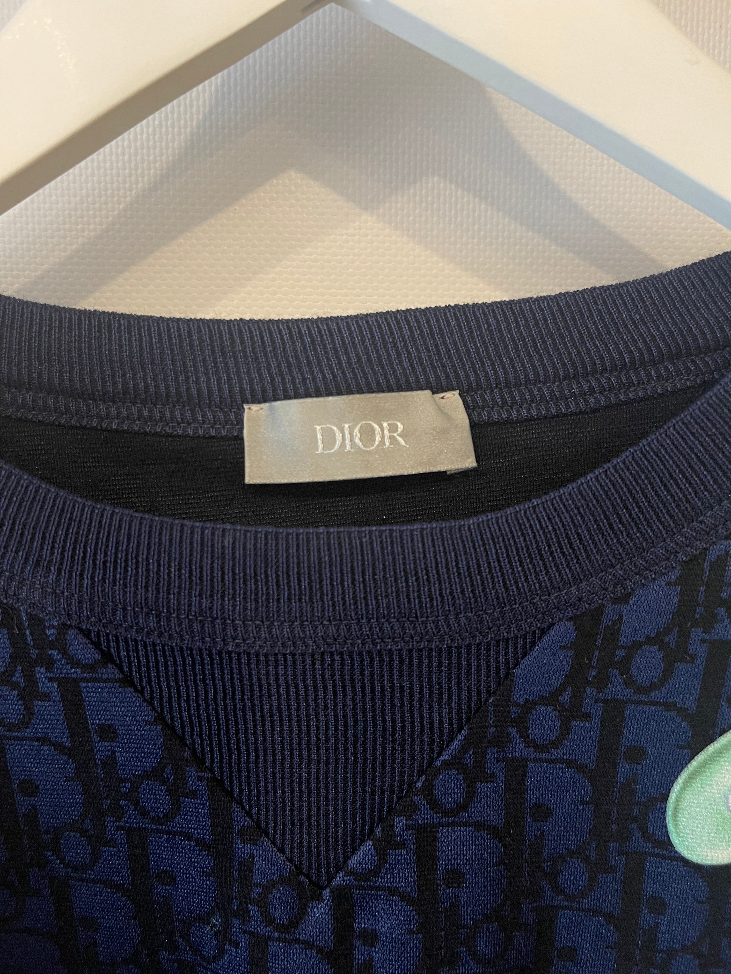 Christian Dior x Kenny Scharf Blue Dior Oblique T-Shirt with Purple and Green Appliqués Size XL (UK 42) RRP £1,100