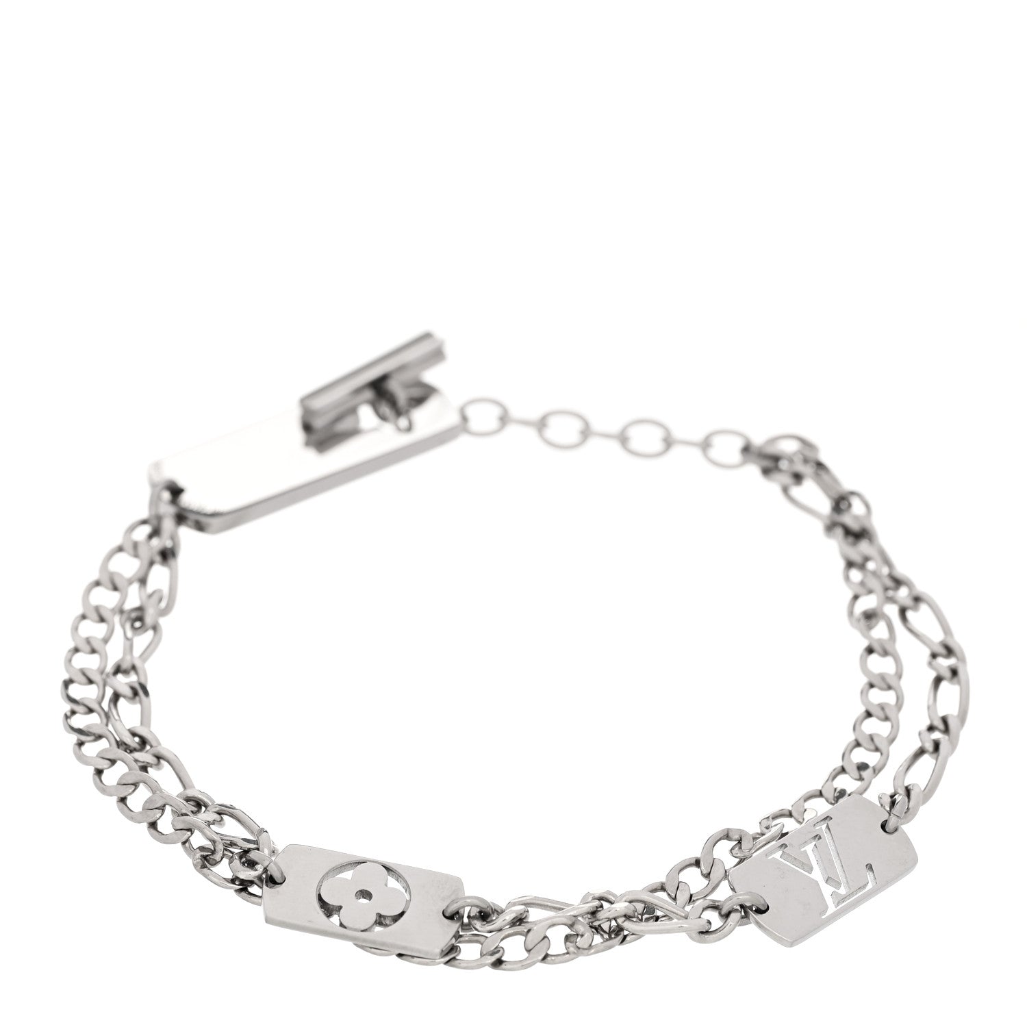 Monogram LV Double Chain Bracelet Silver