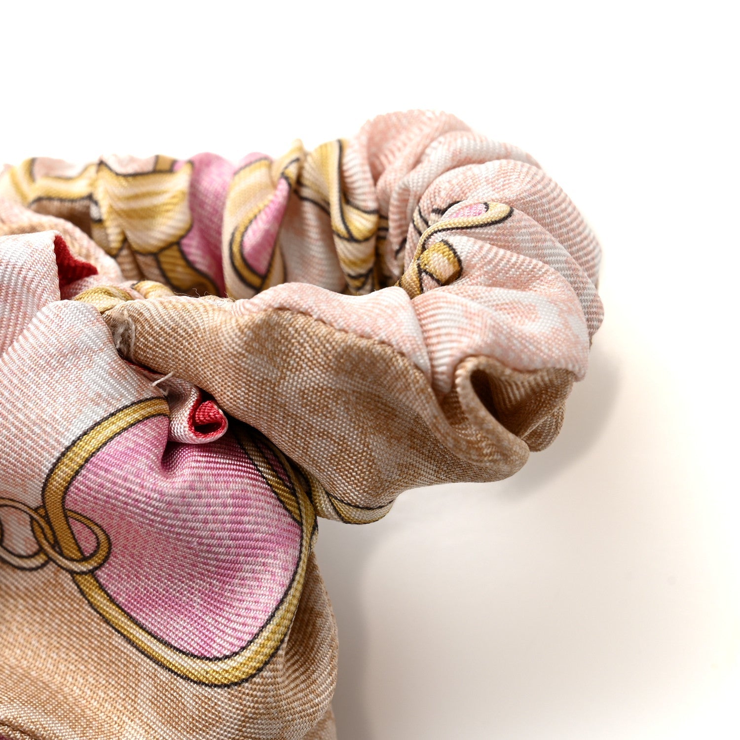 Silk Monogram Chain Print Scrunchie Hair Tie Roseate Pink