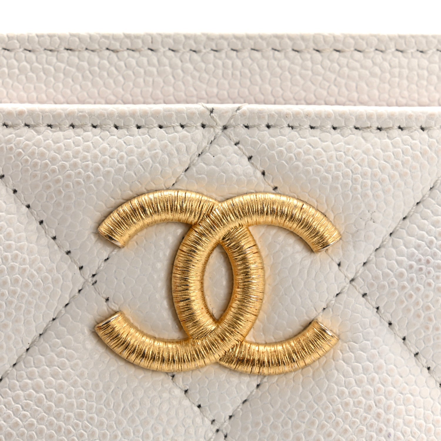 Caviar Quilted Textured CC Card Holder White