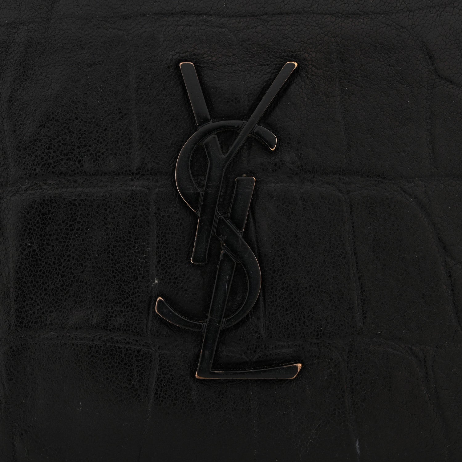 Calfskin Crocodile Embossed Monogram Bifold Wallet Black