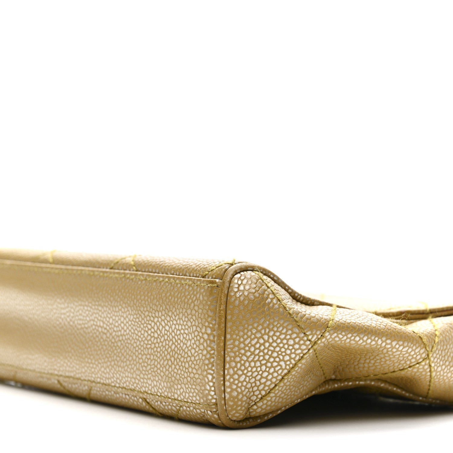 Metallic Caviar Quilted Medium Single Flap Beige