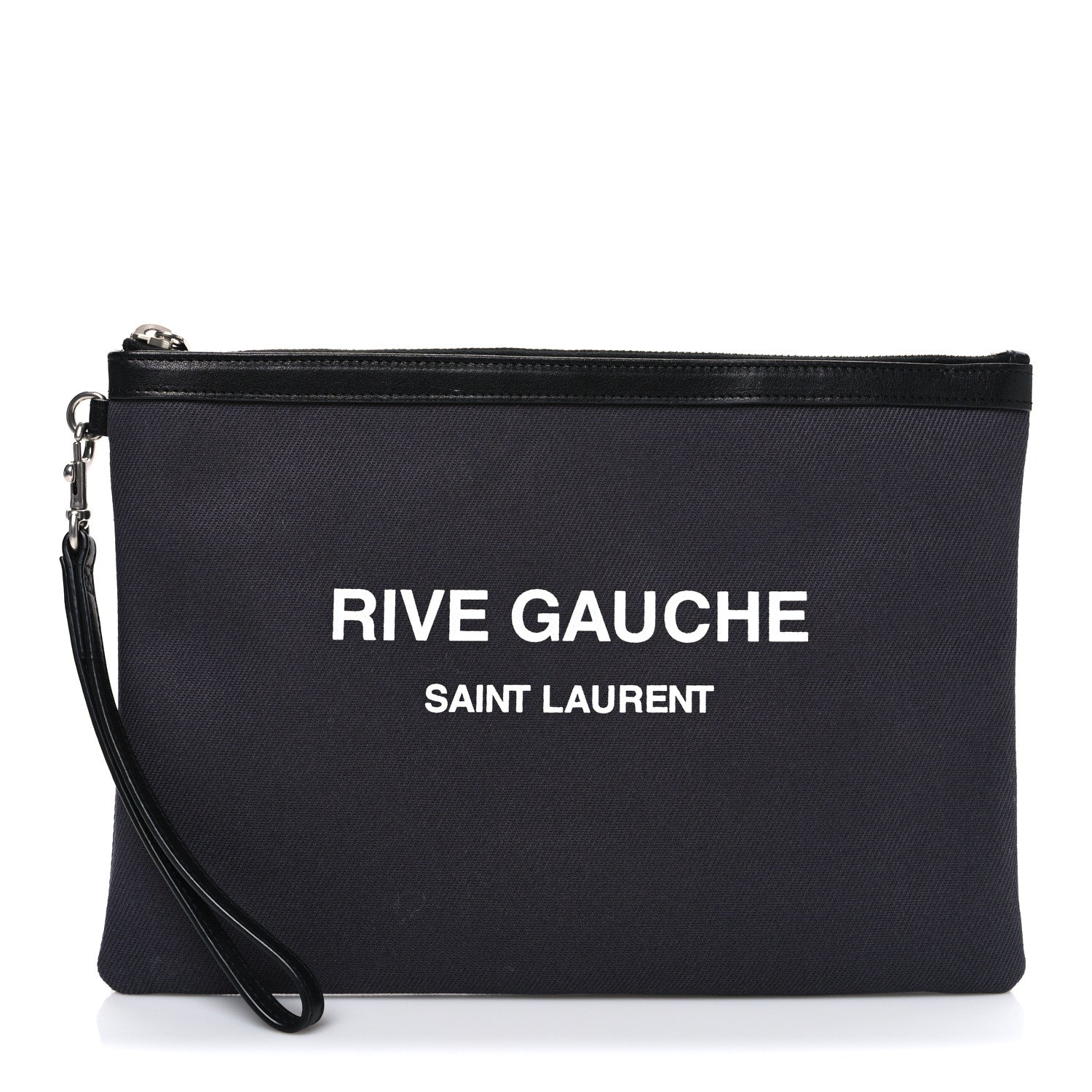 Linen Canvas Rive Gauche Zipped Pouch Deep Grey Black