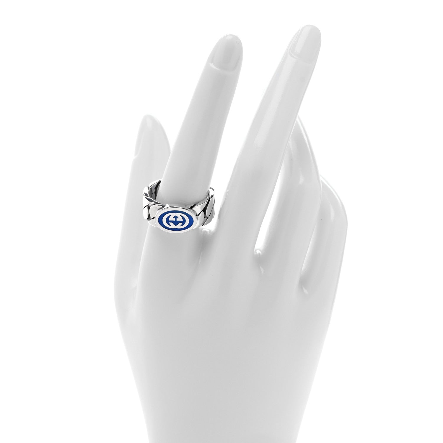 Sterling Silver Enamel Interlocking G Chain Ring 61 9.75 Blue