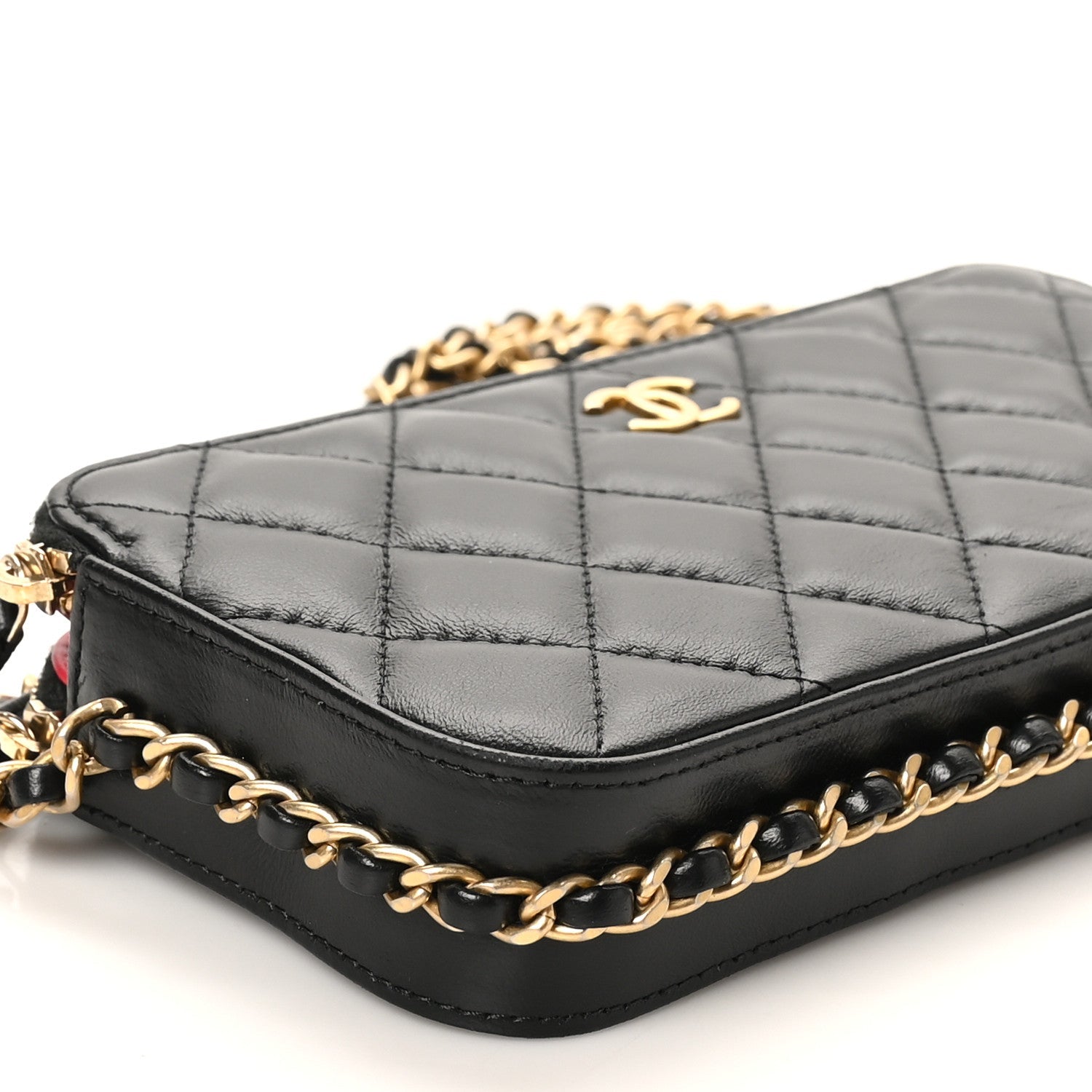 Lambskin Quilted Small Clutch With Chain Black