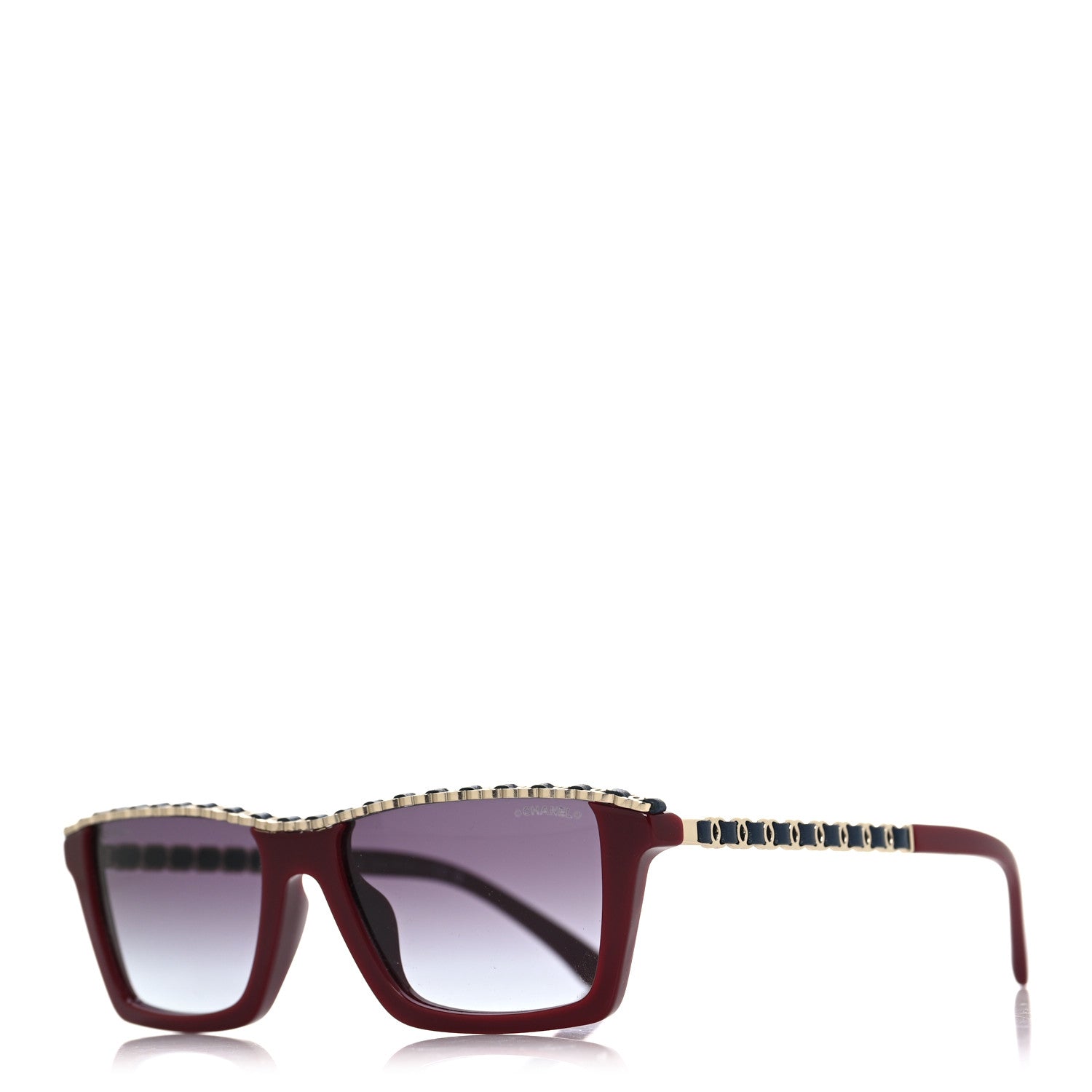 Acetate Metal Calfskin CC Square Sunglasses 5548-Q-A Burgundy