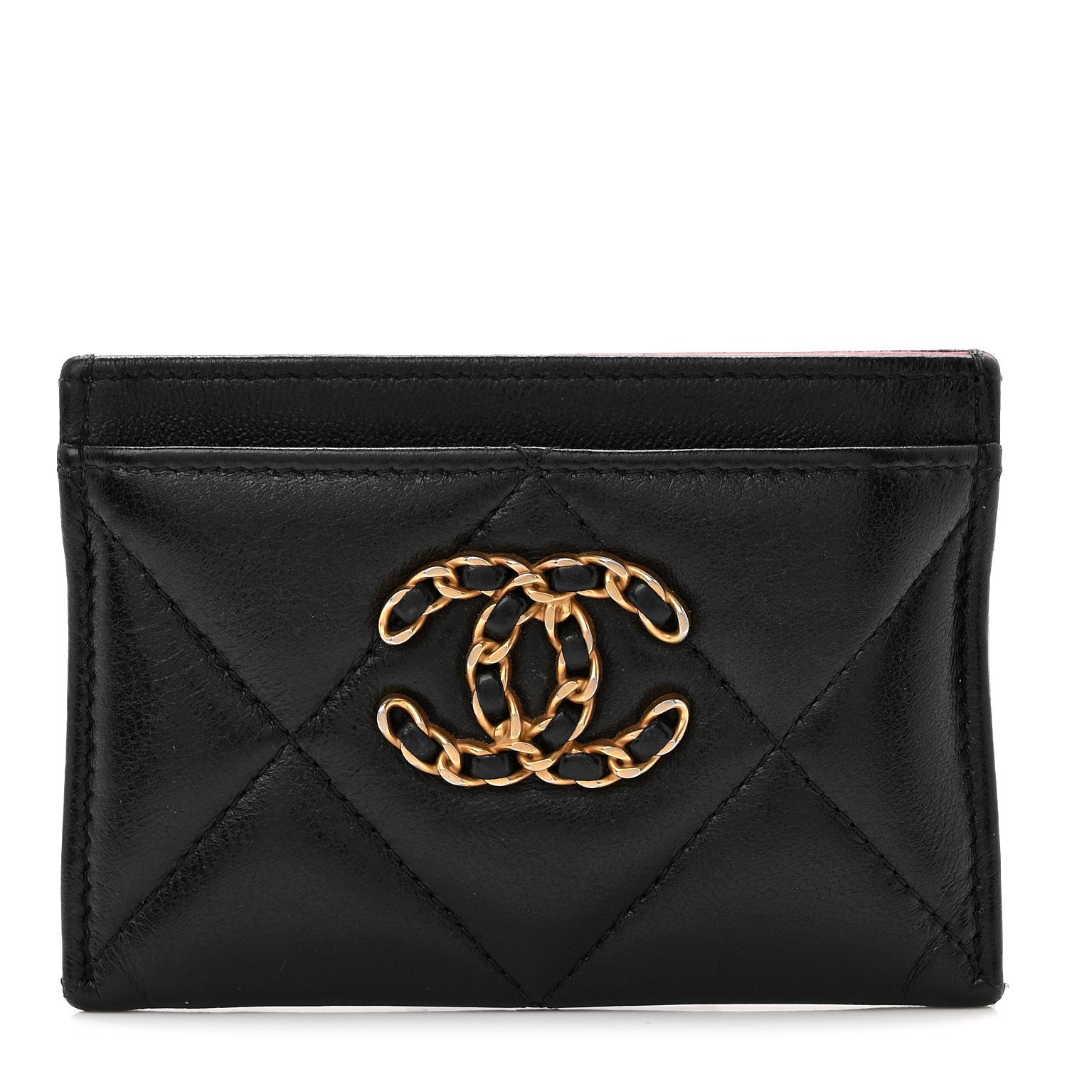 Lambskin Quilted Chanel 19 Card Holder Black